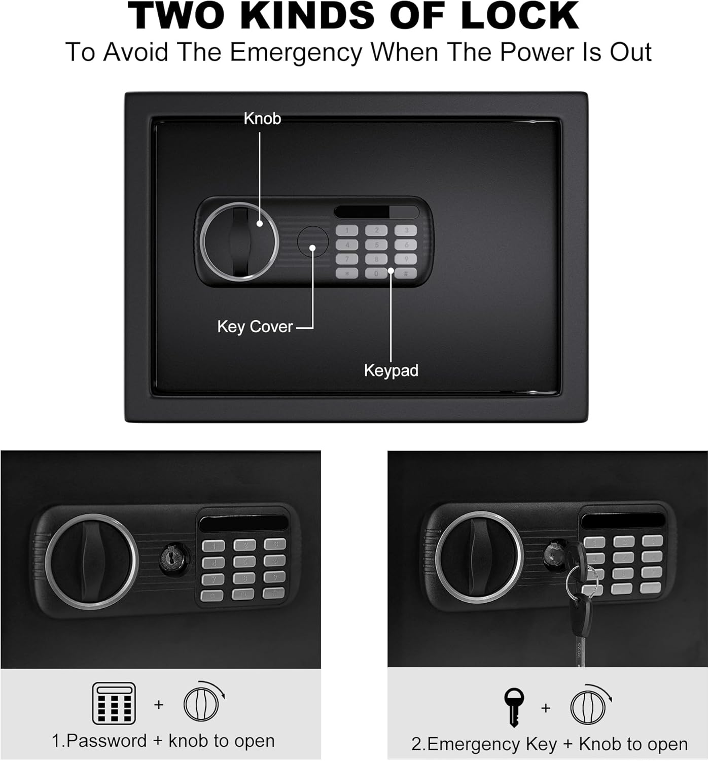 Home Safe Box, 0.8 Cubic Safe with Combination Lock, Small with Removable Shelf, Money with Programmable Keypad, Mini Lock Box with Key, Felt Lining for Office Hotel Use Storage