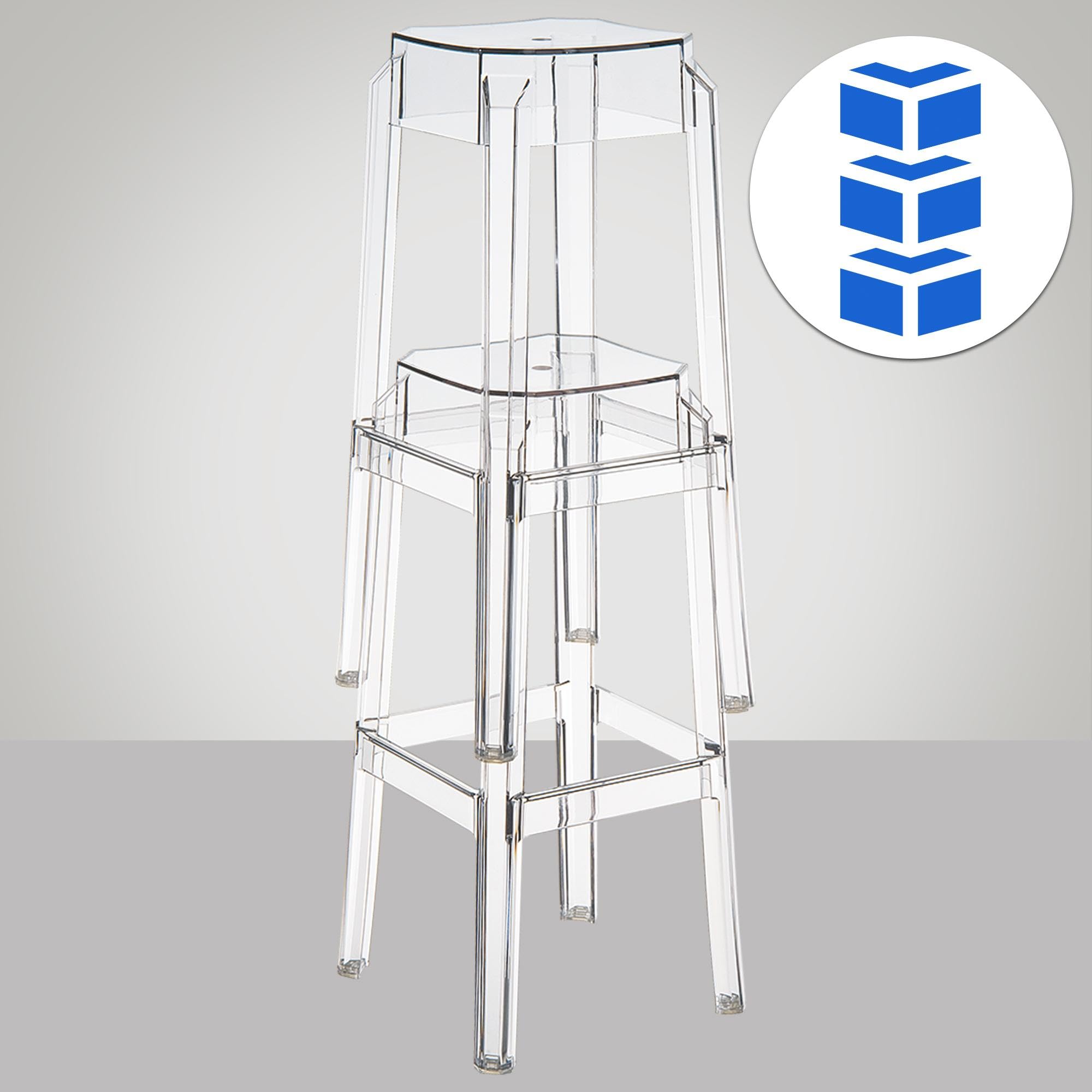 CLP Tabouret de Bar Fox en Plastique Résistant - Tabouret de Comptoir Stable et Léger (2 kg) - Hauteur 75 cm - Chaise Haute de Cuisine Empilable Couleur Transparent