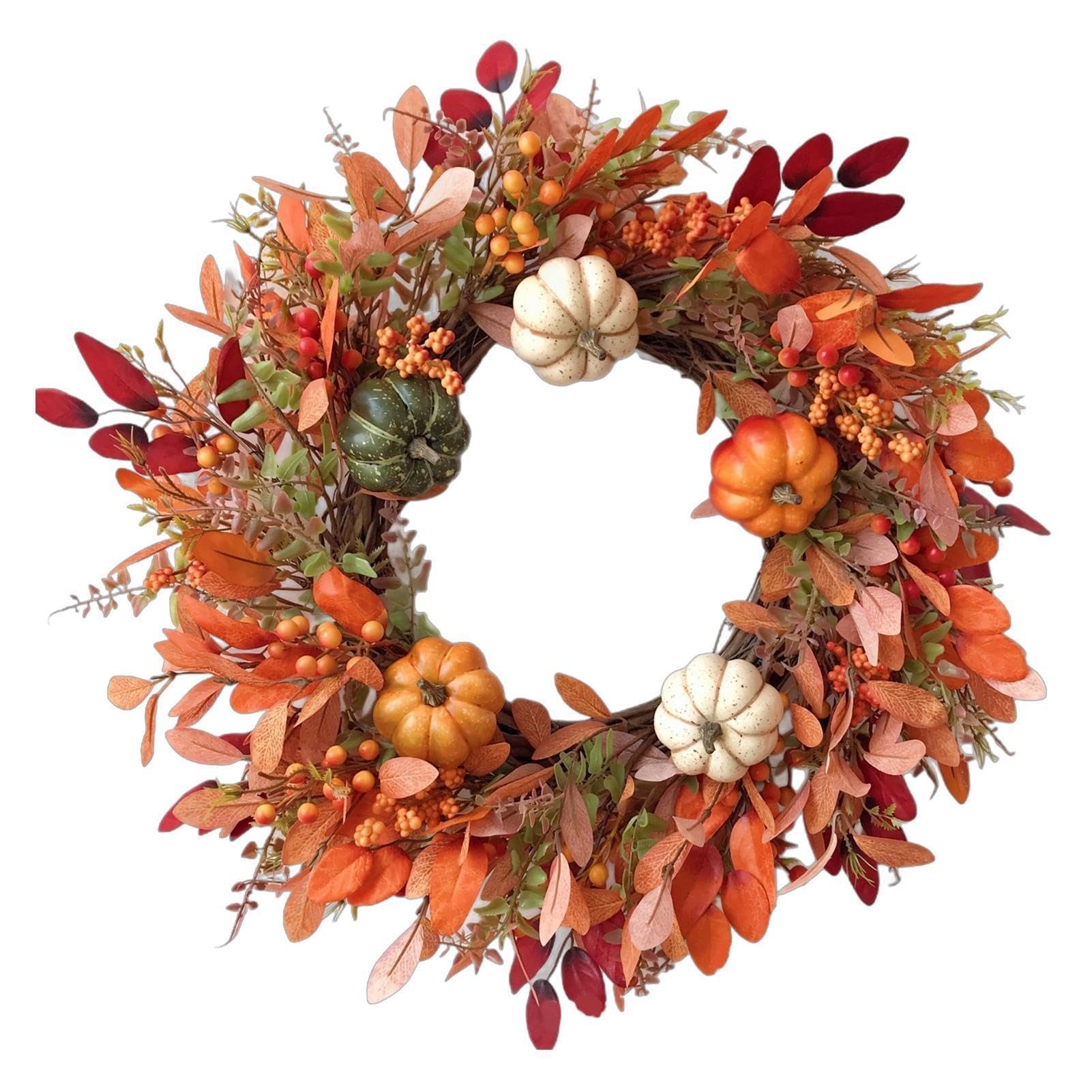 Fall Wreaths for Front Door - 45 cm Pumpkin Harvest Decor, Outdoor Hanging