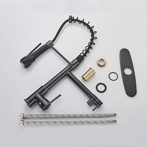 Miniatura 7 de Grifo de fregadero de cocina desplegable con rociador, grifo comercial de latón macizo aceitado de bronce aceitado con LED, un agujero o grifo de 3