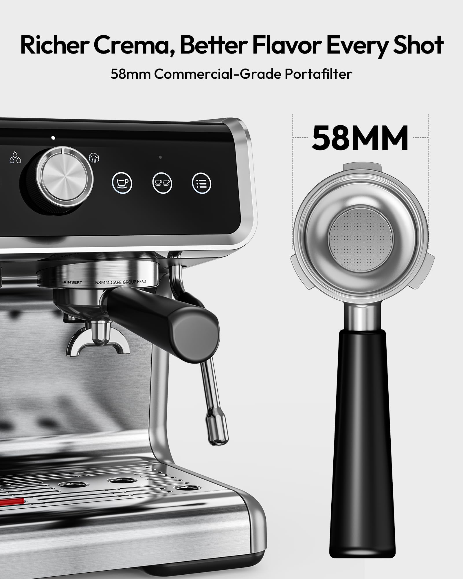 EUHOMY - Máquina espresso con molinillo, cafetera espresso profesional con 20 bares para el hogar, con espumador de leche para leche, capuchino y estilo barista