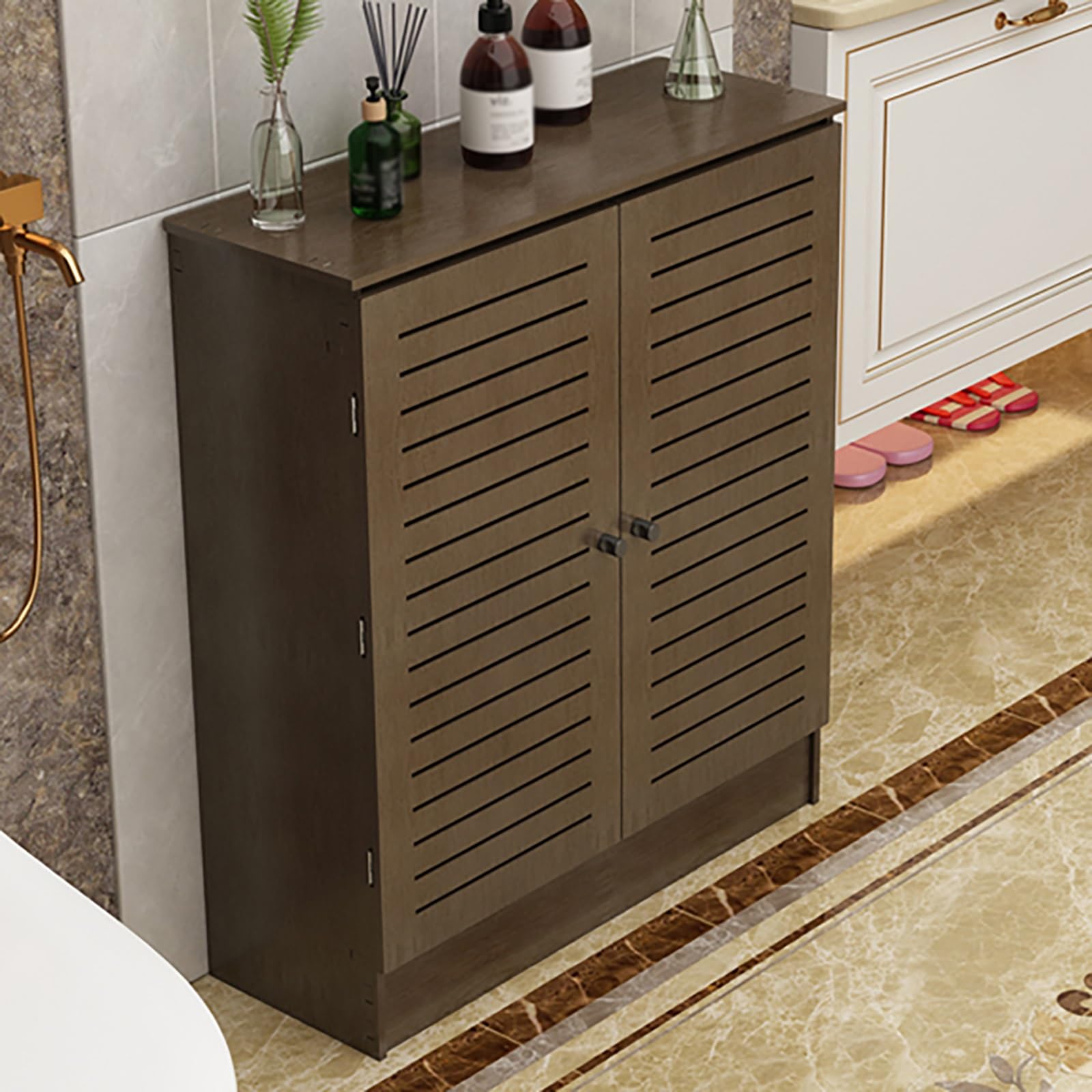 Estante de madera para radiador blanco de 60x70x20cm con rejilla vertical para el hogar