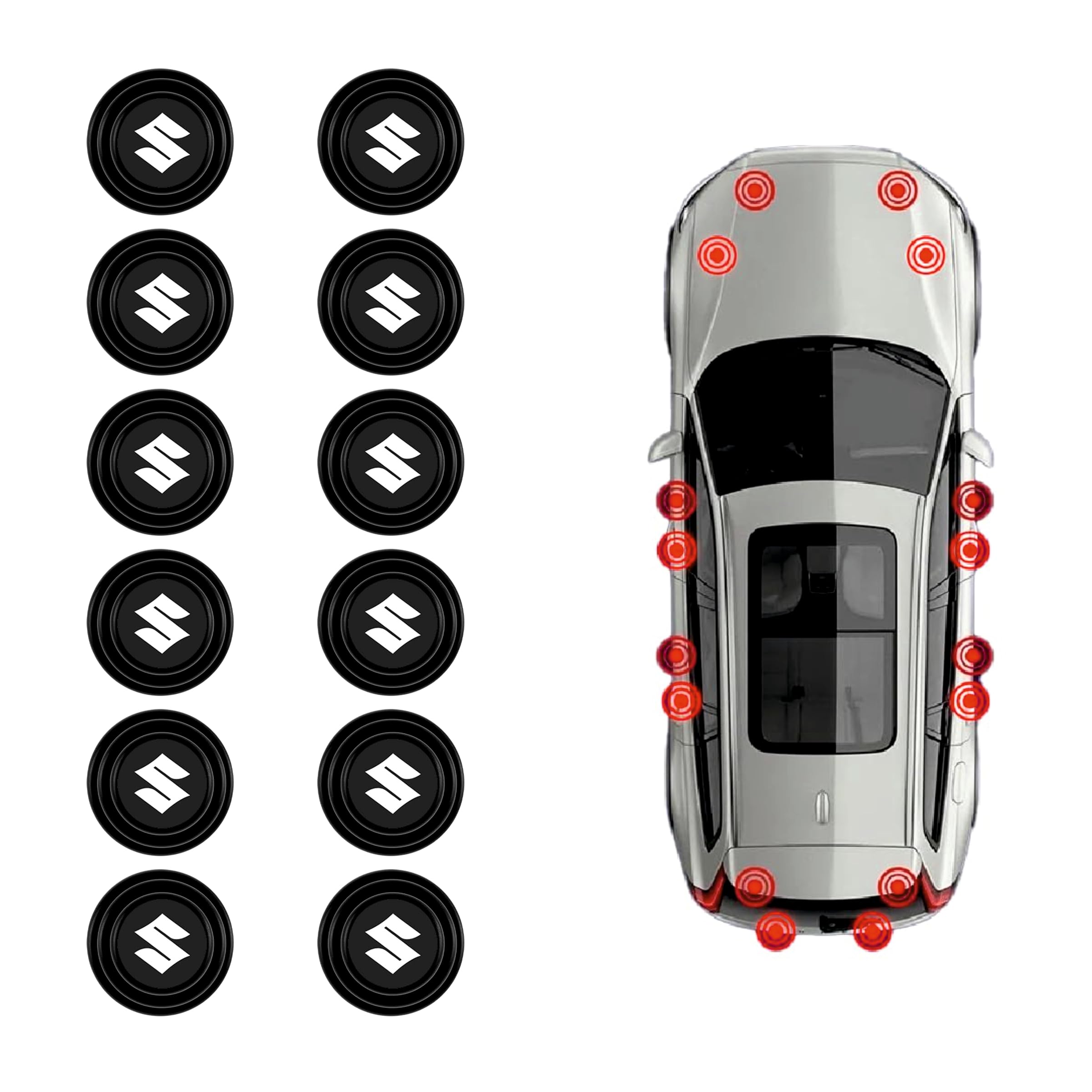 Kelenate® Set of 12 Shock Absorber Rubber Protective Pads – Car Door Accessories Compatible with Enhanced Fronx, Vitara, Brezza, Swift, Baleno, Ertiga, WagonR, Alto, Dzire, and XL6