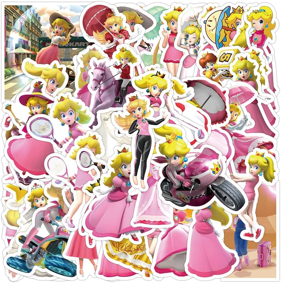 50Pcs Cartoon Game Princess Peach Stickers,Vinyl Waterproof