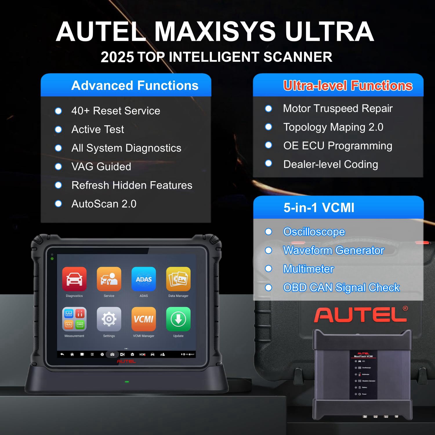Autel MaxiSys Ultra OBD2 Scanner, 2025 Top Intelligent Scan Tool [with MV108 & 5-in-1 VCMI] Upgraded of Ultra Lite/ MS909 EV/ MS919 Topology 2.0, Motor TruSpeed Repair, 40+ Service, ECU Programming ?