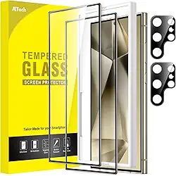 JETech Película de Vidro Temperado para Samsung Galaxy S24 Ultra 5G 6,8 Polegadas com Protetor Lente Câmera, Compatível com Identificação de Impressão Digital, HD Claro, 2 Pacotes Cada