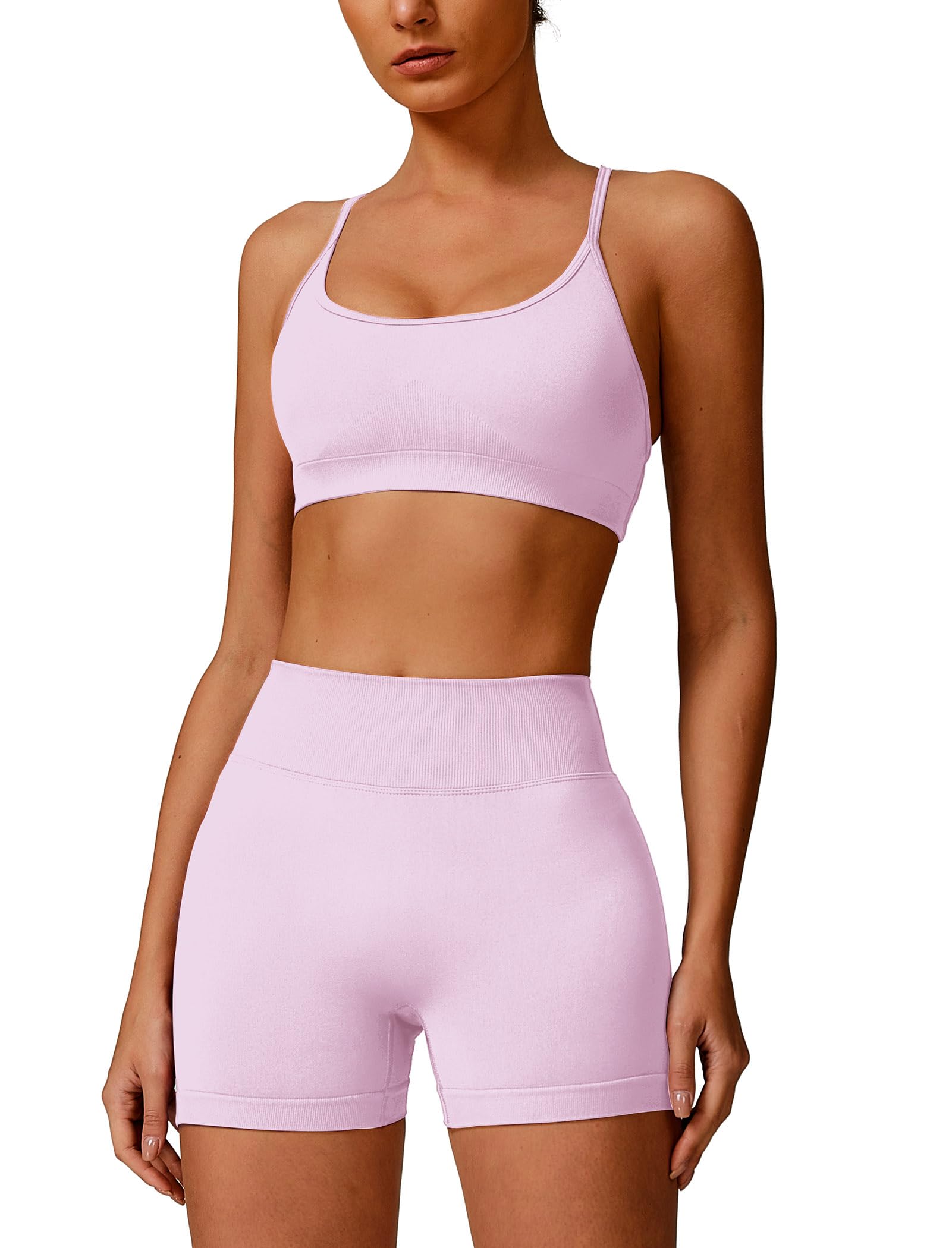 Odizli Sport Set Damen Crossback Rückenfrei BH Top + High Waist Shorts Fitness Gym Workout Yoga Outfit