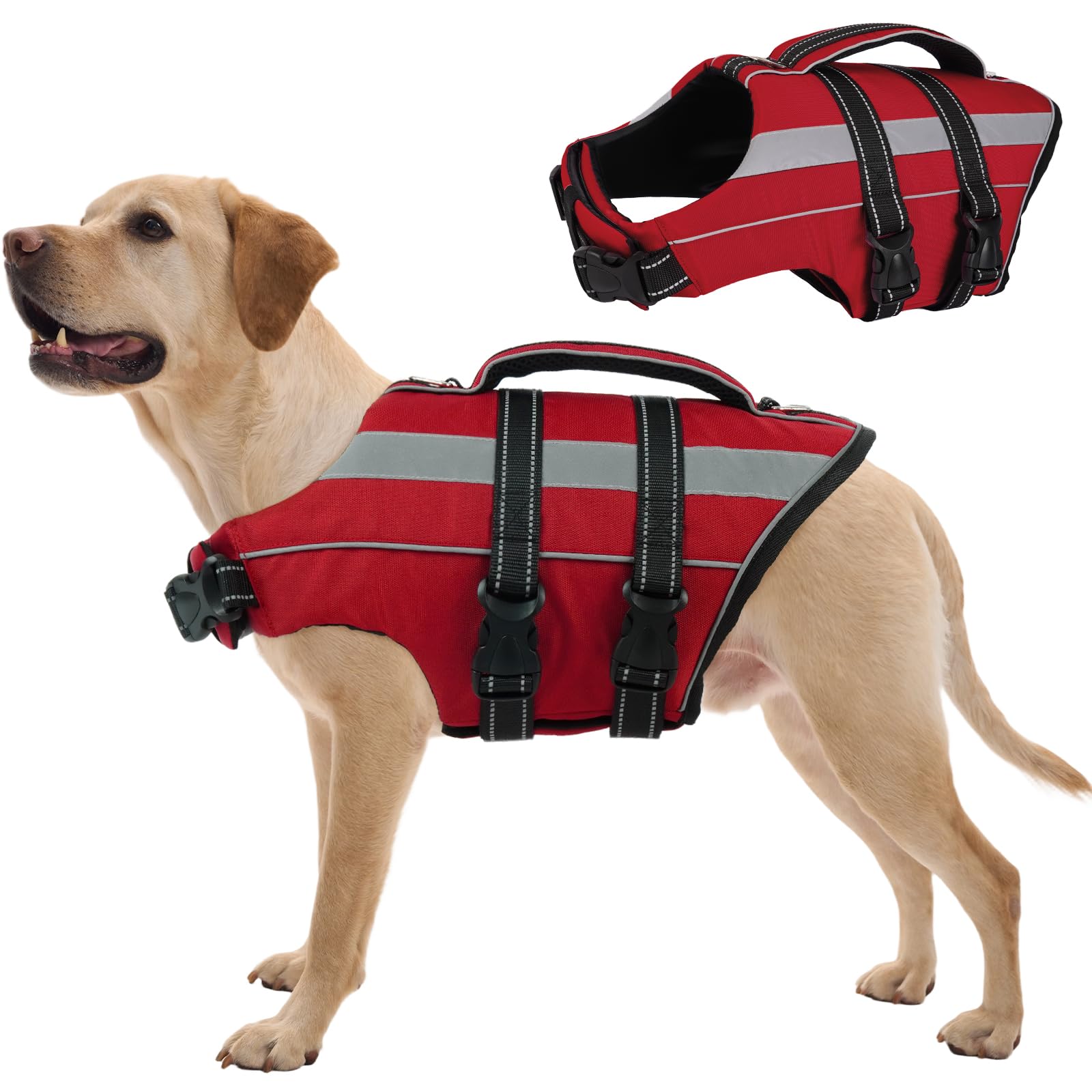 FUAMEY Large Dog Life Jacket XL, Burgundy, with D-Rings