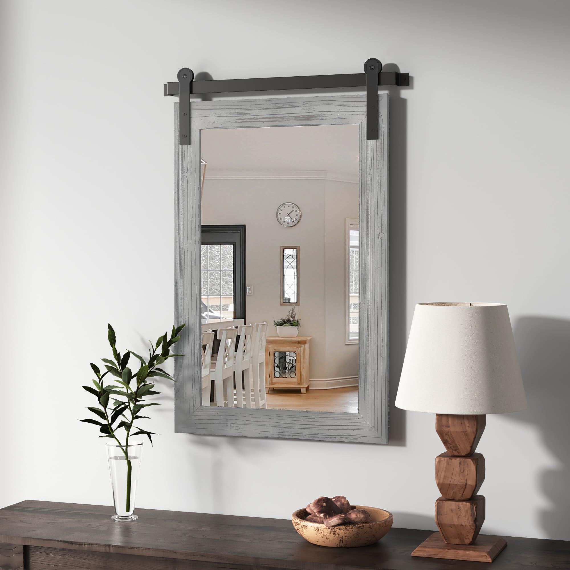 COGOOD Farmhouse Barn Door Mirror - 26 x 17 Grey