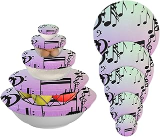 susiyo 5-Pieces Bowl Covers Reusable Elastic Food Storage Covers for Kitchen Outdoor Picnic, Black Musical Notes