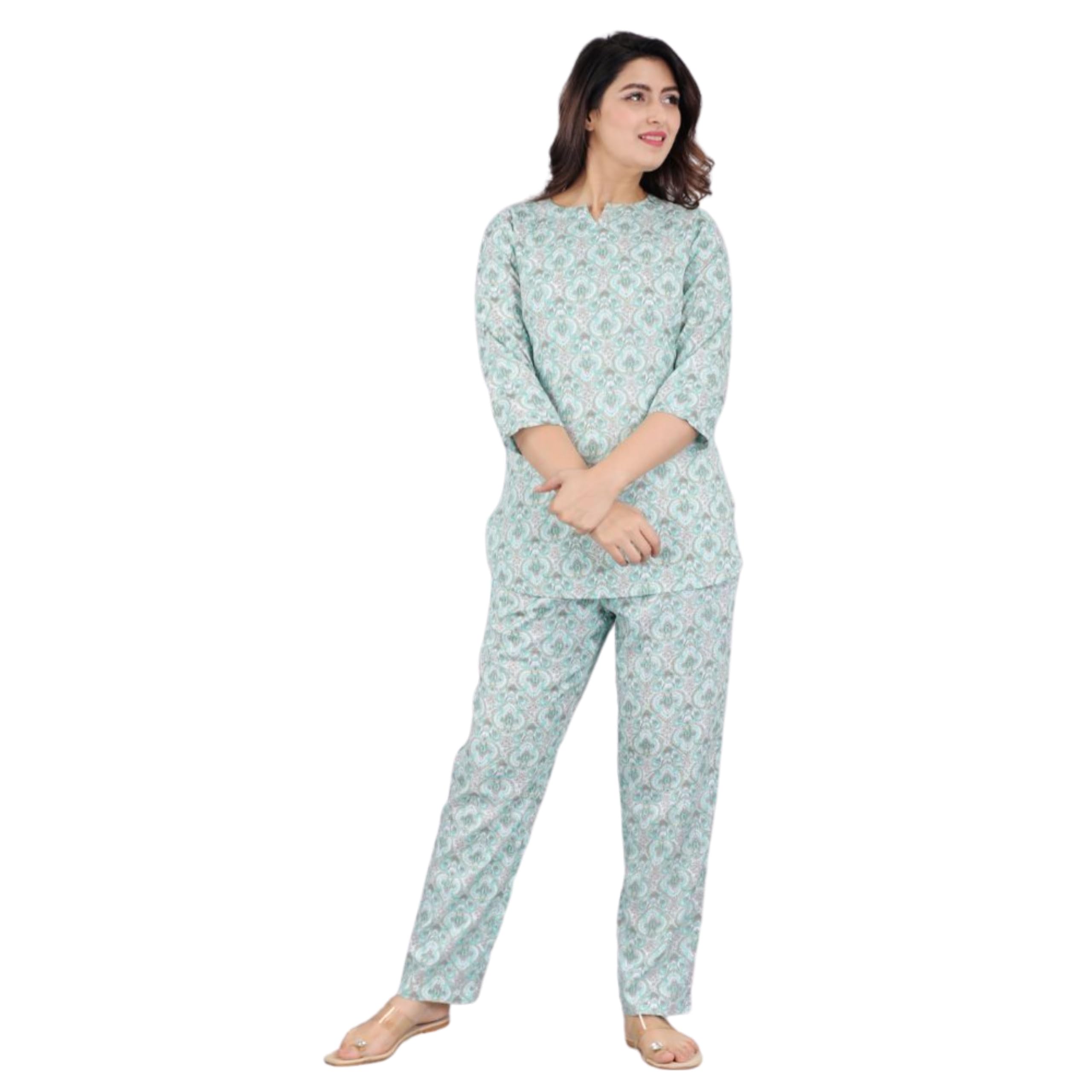 Miss Rekha Stylish Women's Rayon Cotton Mix, Printed Stylish Night Suit Set with Elegant Design| Super Soft Trendy Shirt with Pyjama (MR014)