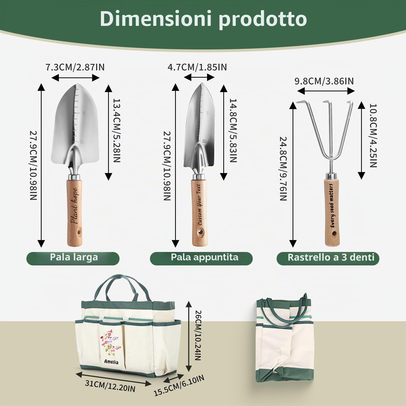 Set di Attrezzi da Giardinaggio Personalizzati, Kit di Forniture da Giardinaggio, Regali da Giardinaggio per Donne, Borsa Organizzatore per Attrezzi da Giardino con Fiore di Nascita e Nome