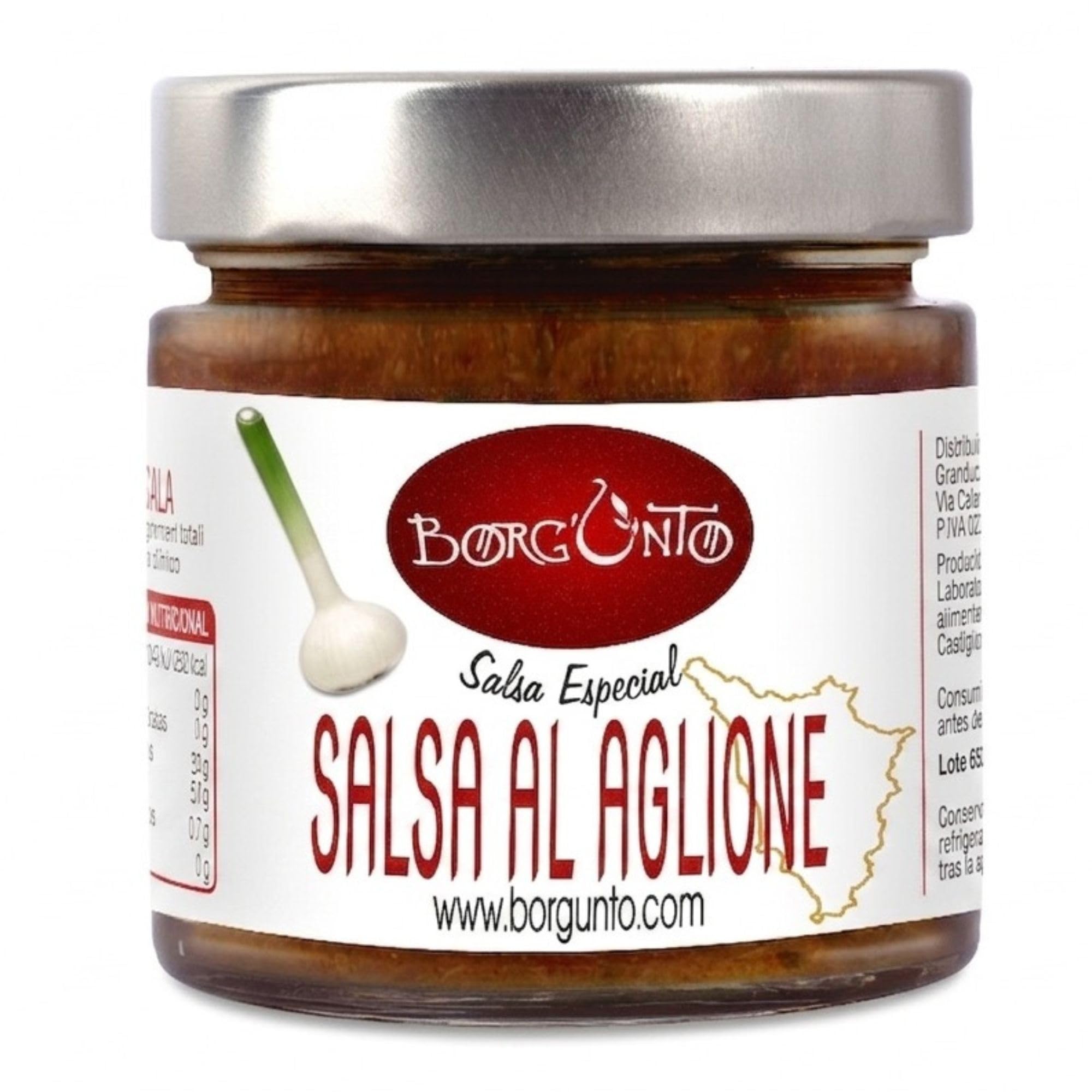 BORGUNTO | Salsa Aglione con Tomate Italiano 18 x 200g - Val di Chiana, 100% Vegetal, Artesanal Italiano • Sin Gluten, Conservantes ni Colorantes (Pquete de 18)
