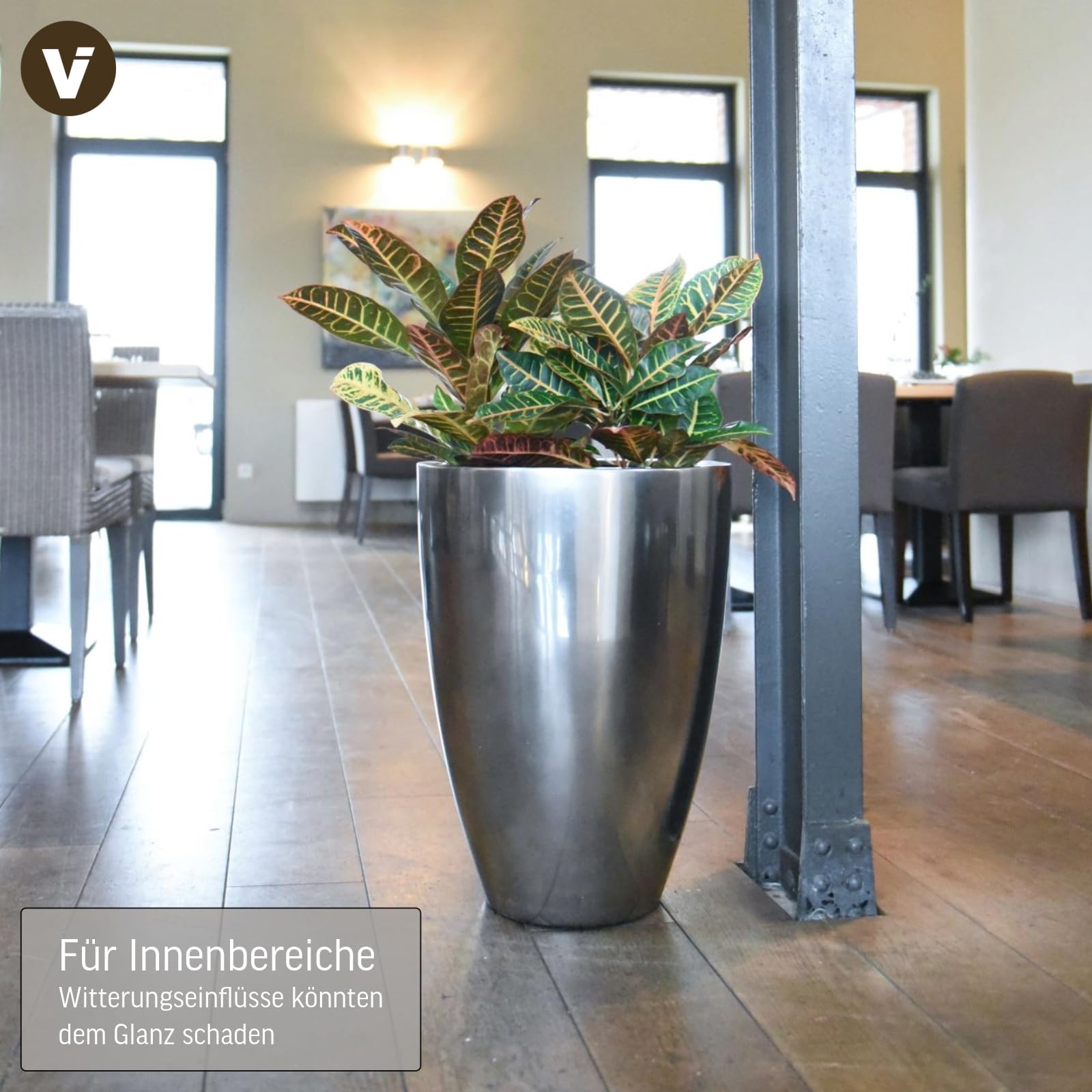 VIVANNO Pflanzkübel Pflanzgefäß Blumenkübel Fiberglas Silber Metallic OPALA (55x40)
