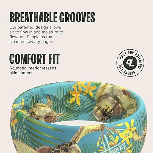 Miniatura 3 de Groove Life Guy Harvey Anillo de silicona Anillos de boda de goma transpirable para hombres y mujeres, cobertura de por vida, diseño único, anillo