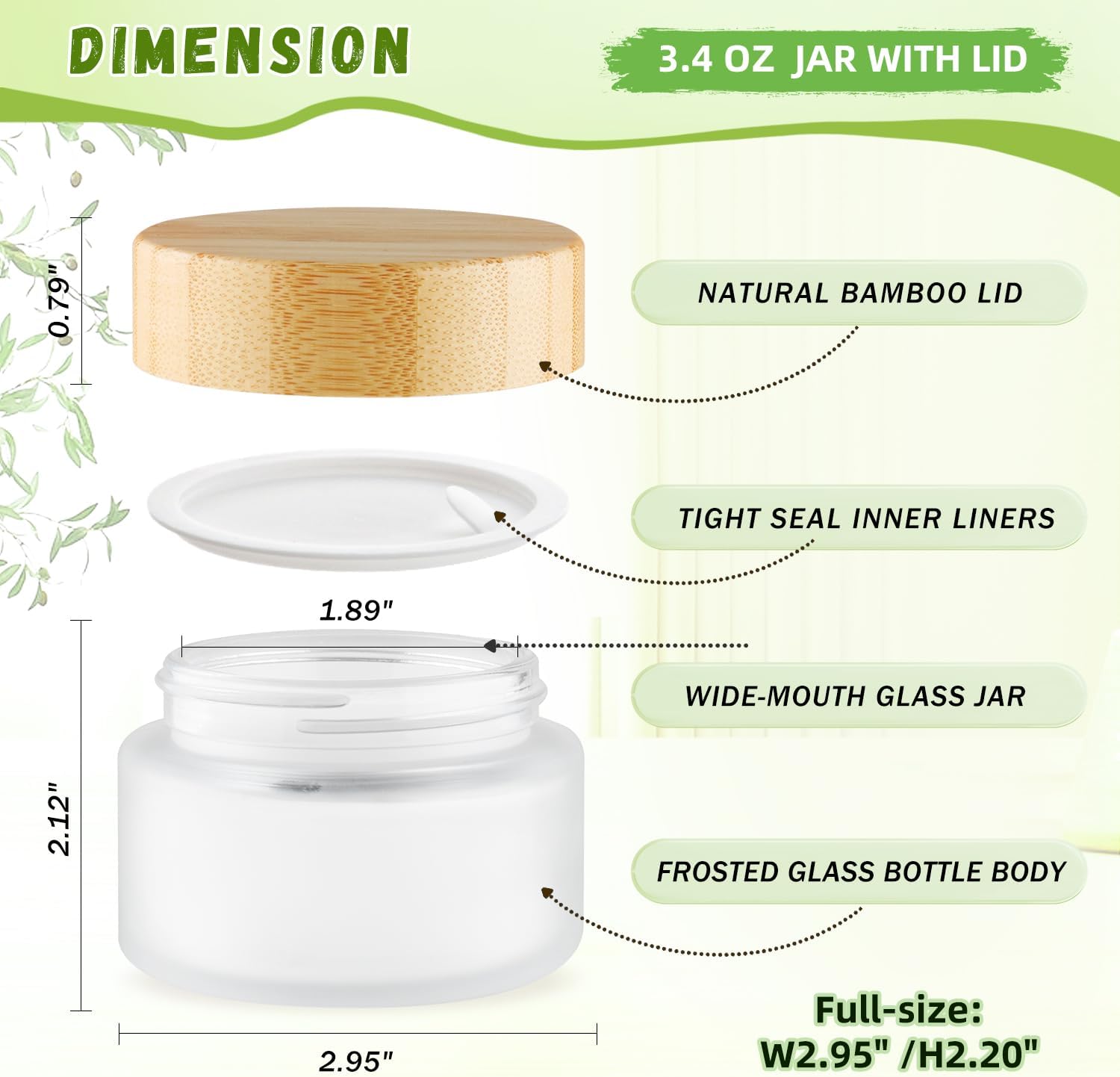 Glass Bamboo Jars with Lid,Empty Round Frosted Glass Jar Holder with Inner liner,Small Travel Cosmetic Jars for Moisturizer,Foundation,Lotion,Cream,body butter,Candle Making-6 Pcs (100ml) - Image 2