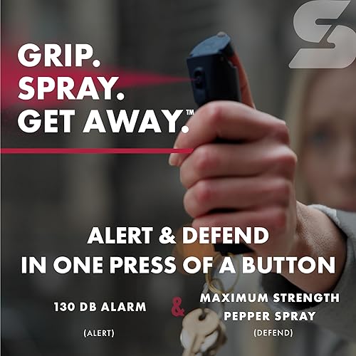 Miniatura 3 de SABRE Spray de pimienta 2 en 1 + alarma personal, alerta y defiende con una sola pulsación o uso de alarma, seguridad rápida con agarre de dedo y