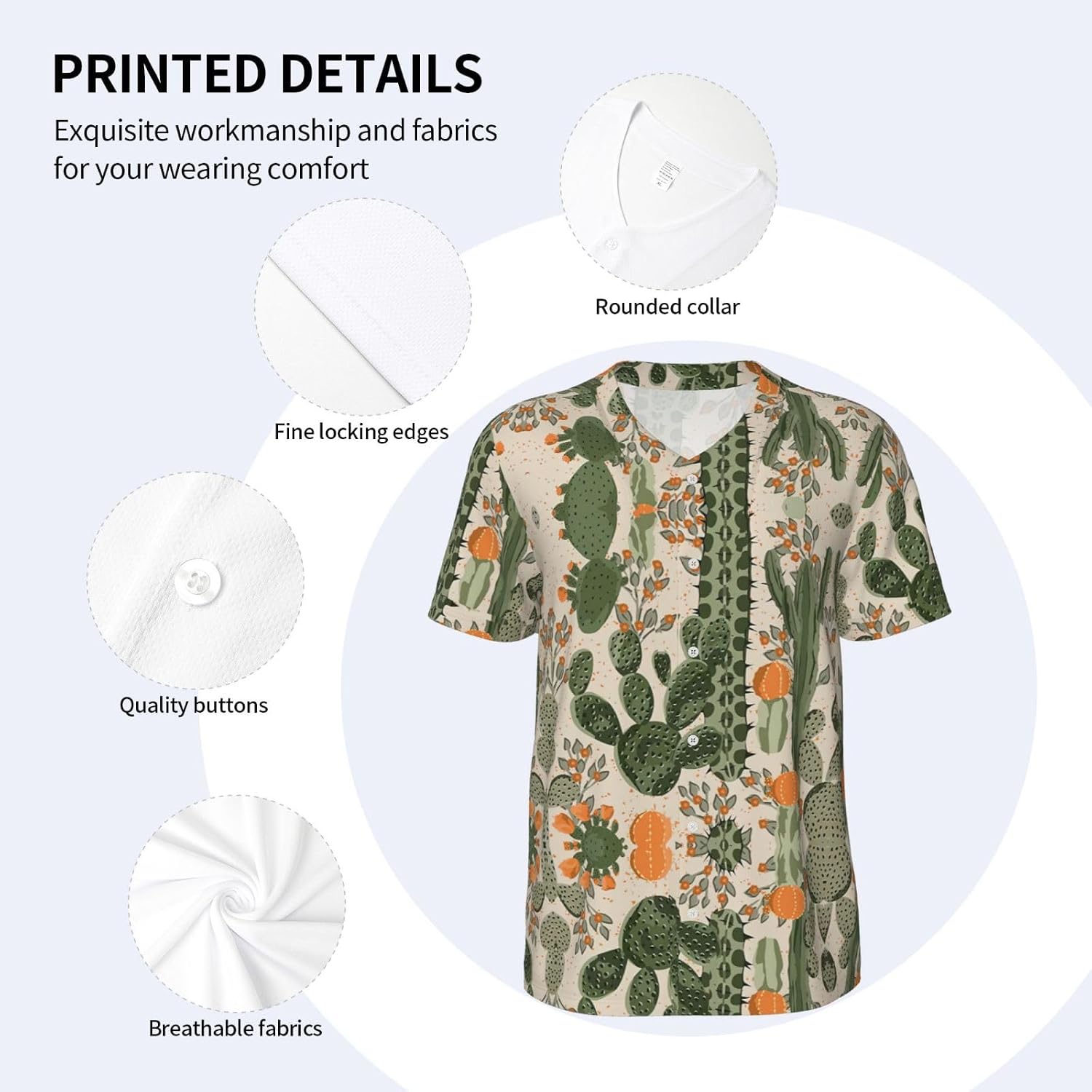 Green Cactus Stylish Softball Jersey,Personalized and Breathable Baseball Button Down for Men for All Seasons and Occasions
