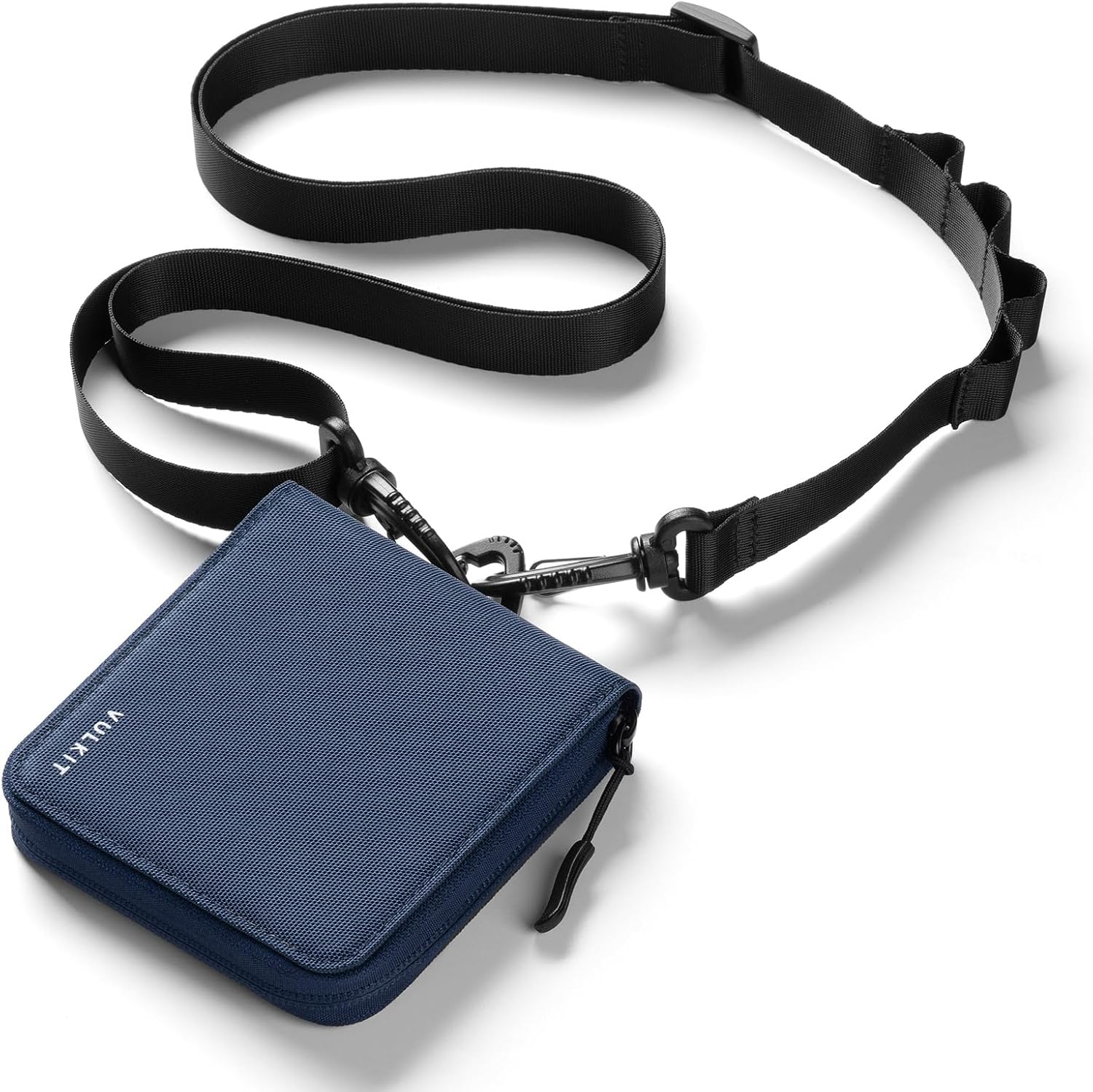 VULKIT Mens Lanyard Bifold Wallet Mens Credit Card Holder Waterproof Fabric RFID Blocking Wallet, with Detachable Lanyard for Outdoor or Daily Traveling, Navy Blue