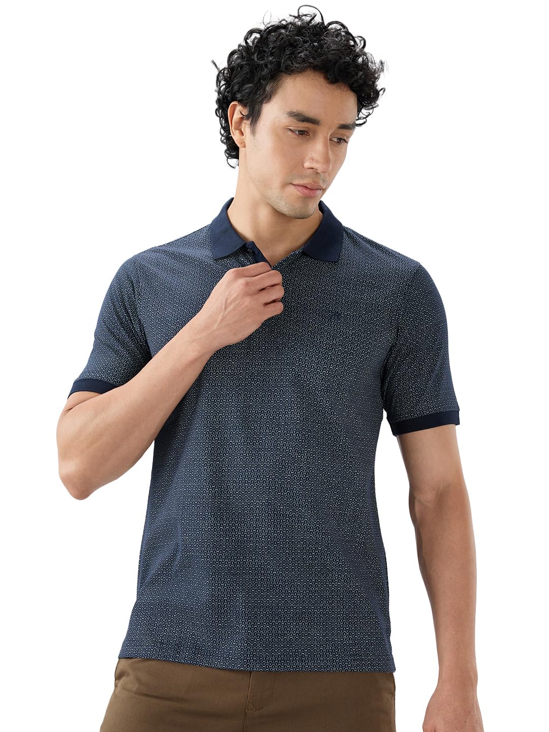 raymond Men Slim Fit Print Pattern Pure Cotton Half Sleeve Polo Neck Casual T-Shirt-picture-34