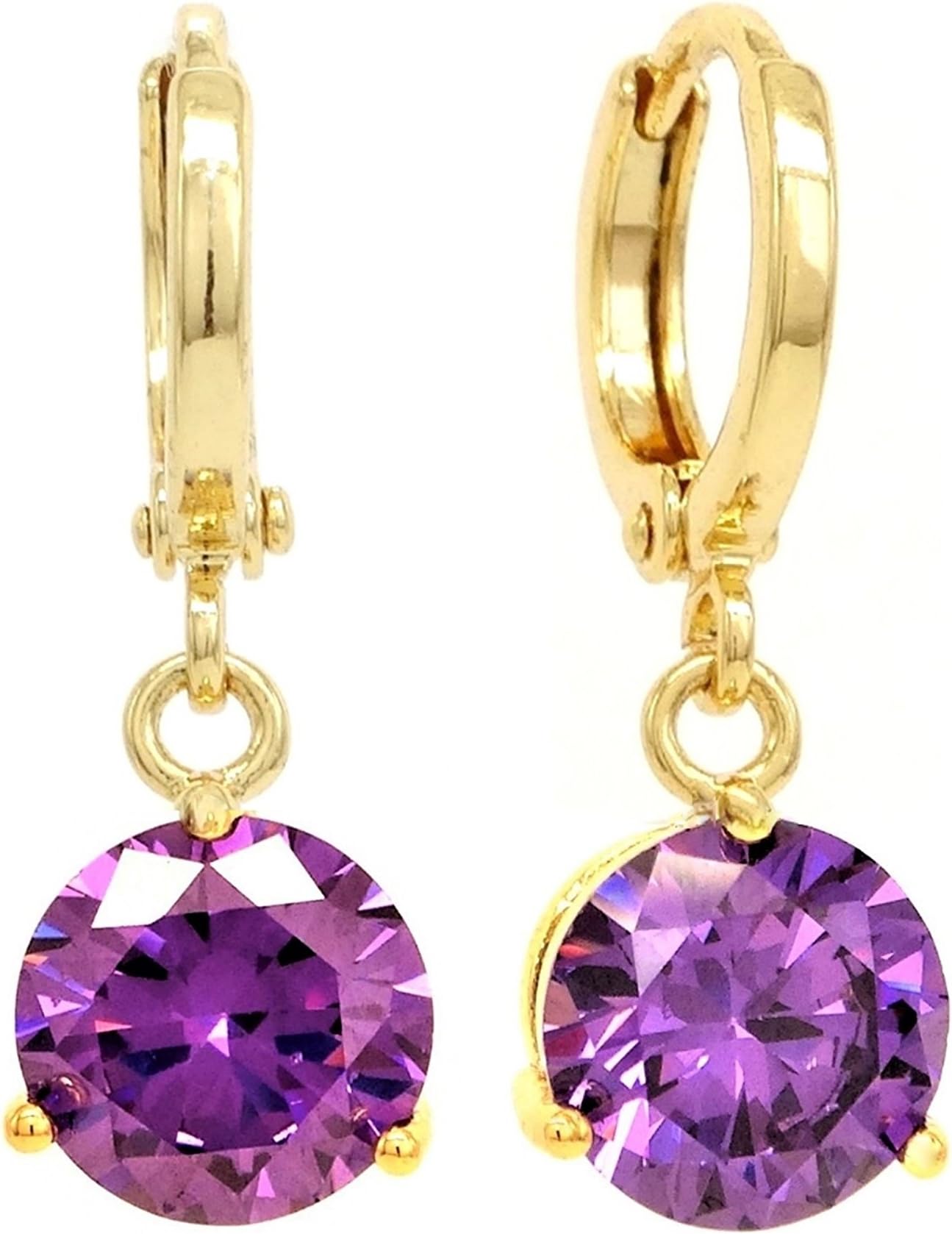Genuine 18K yellow gold drop/dangle raindrop earrings with clear purple amethyst type gemstones with black jewellery box