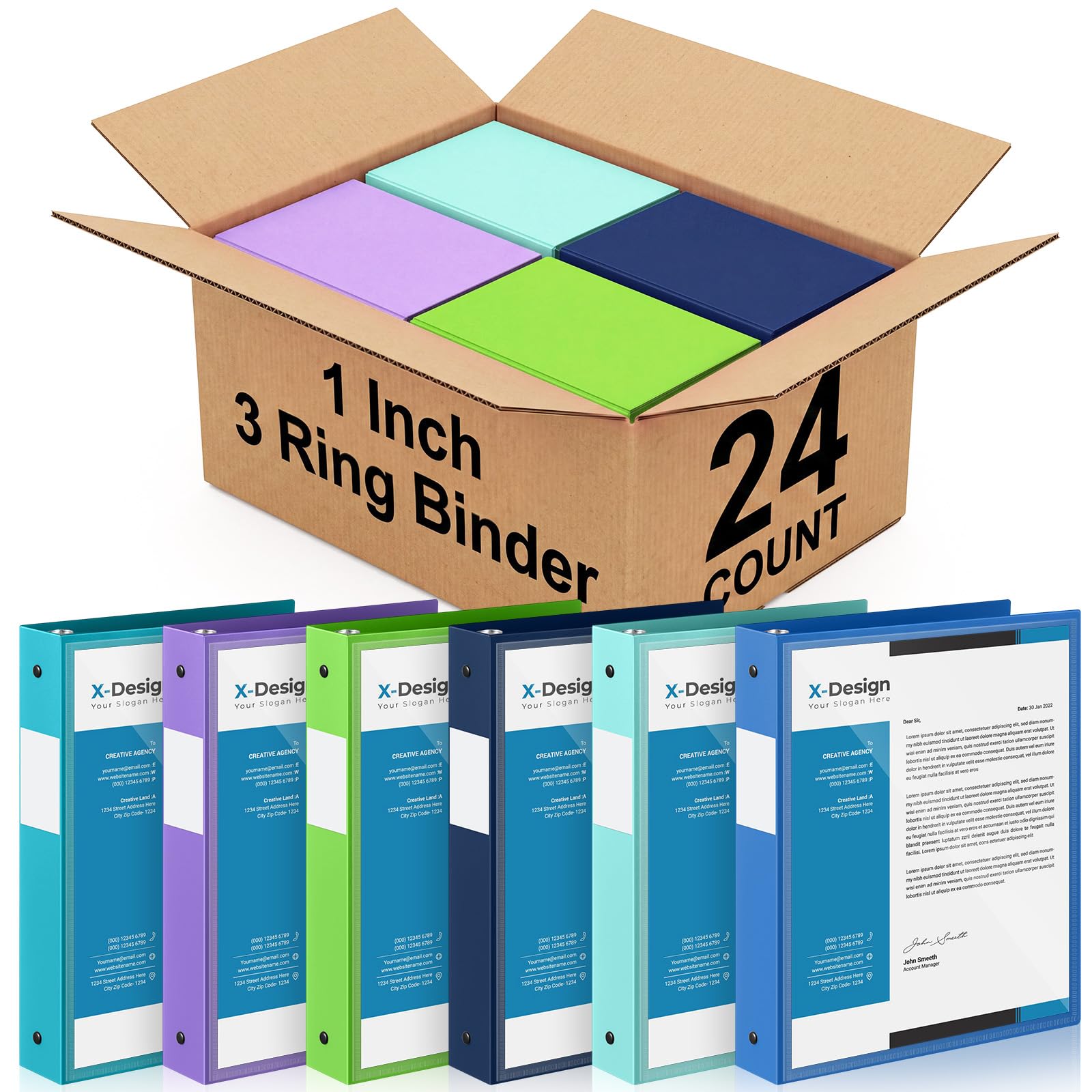 Henoyso 24 Pcs 3 Ring Binder with Clear Cover View Binders, Fresh Colors