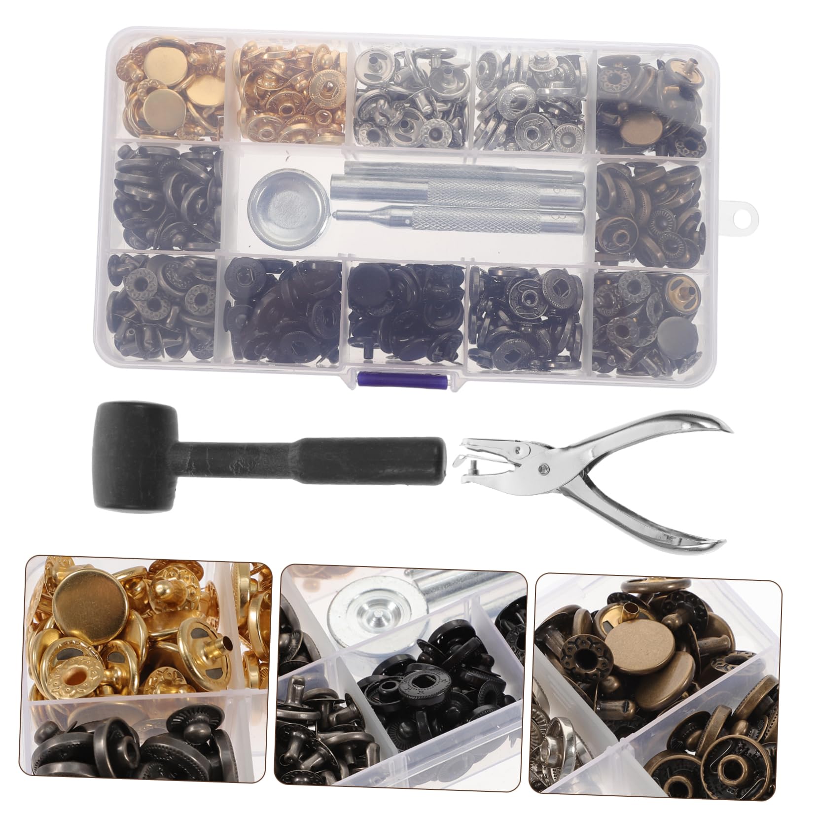 SHINEOFI Botones De Presión Para Vaqueros Broches De Cuero Kit De Cierres Metálicos Fácil Instalación Metalico Organizador De Múltiples Compartimentos
