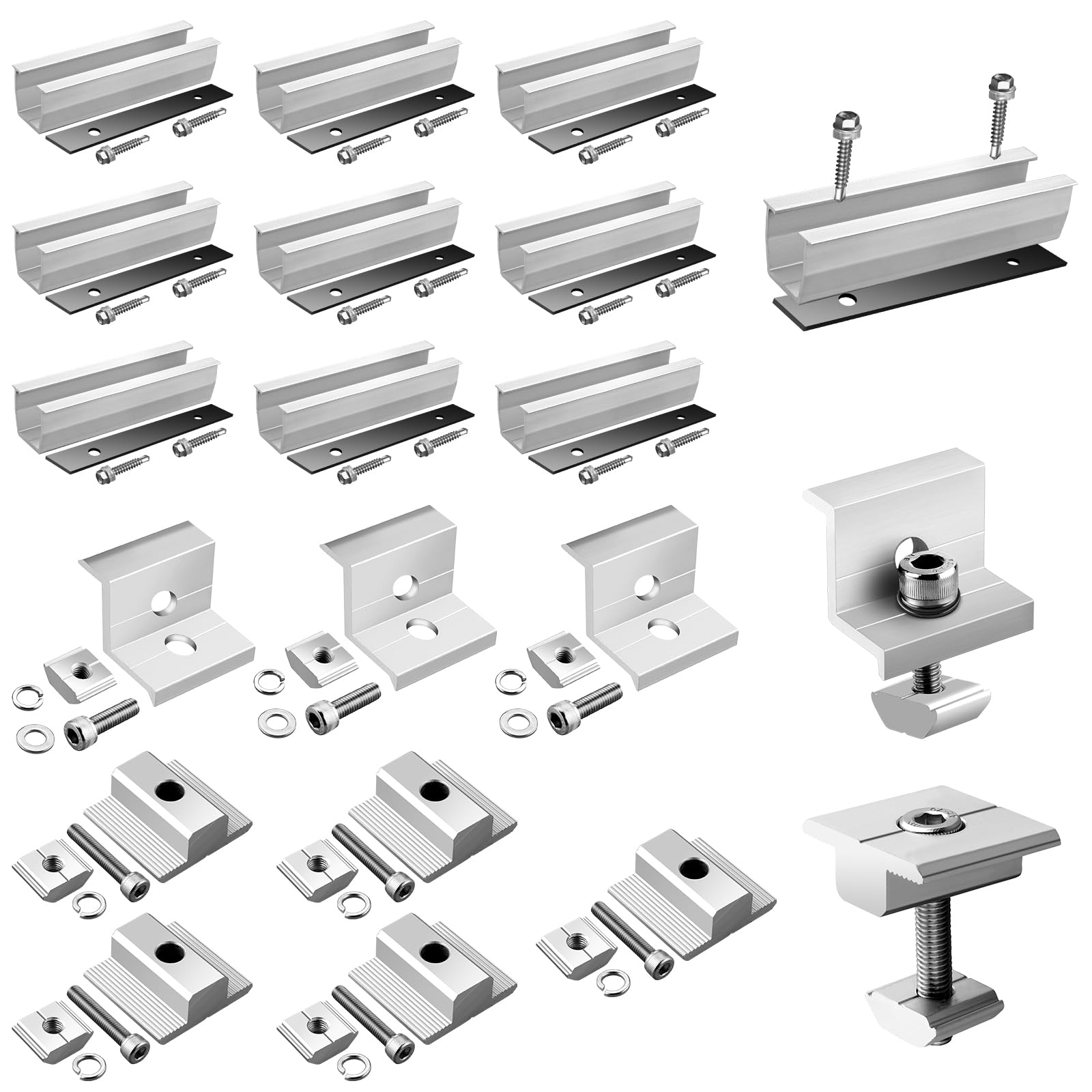 GETLITOOL Zestaw wsporników do paneli słonecznych Aluminium, szyna montażowa 120 mm, wsporniki montażowe do paneli słonecznych 30 mm/35 mm (srebrny, dla 4 paneli)