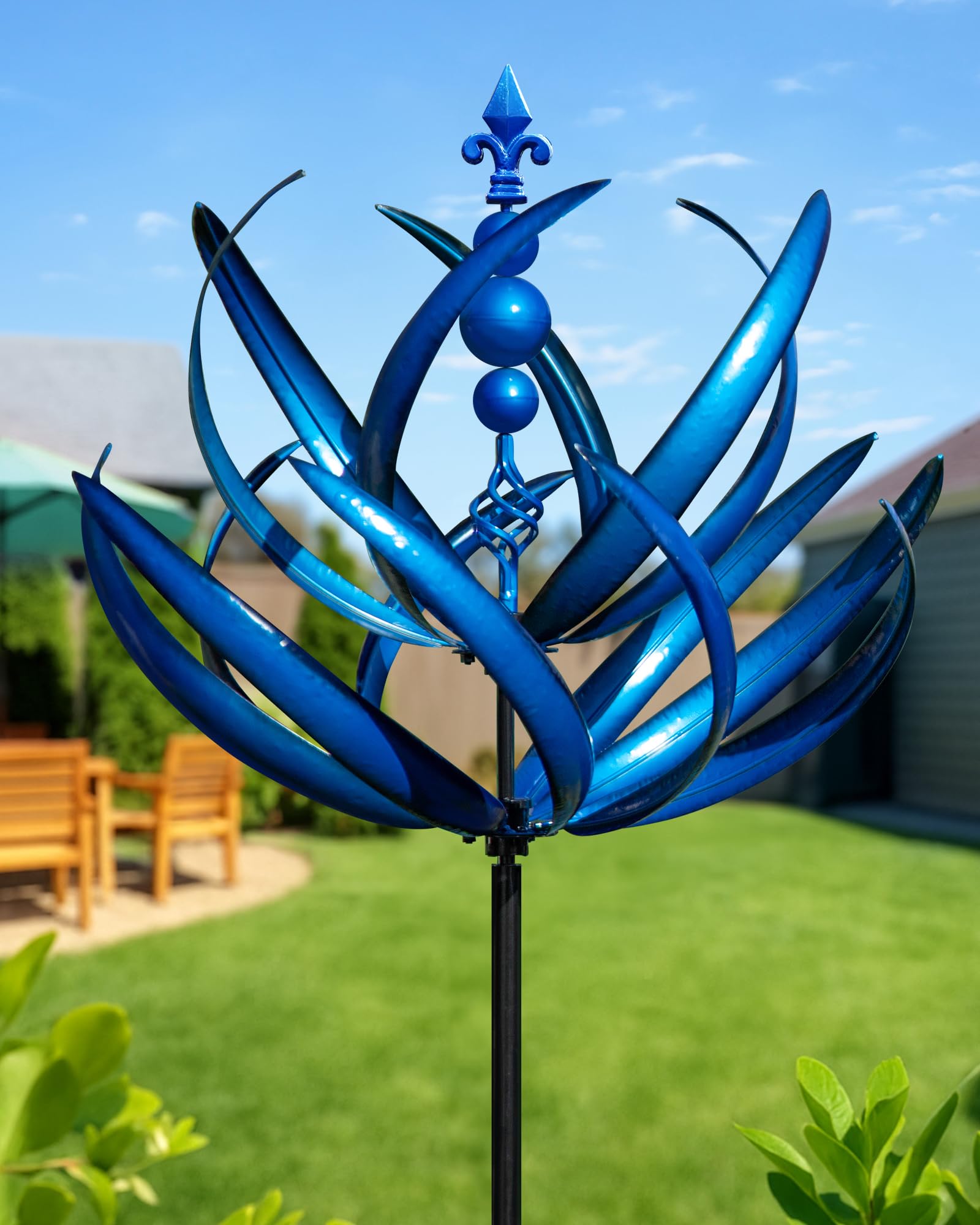 91 inch Wind Spinners Outdoor - Extra Large Outdoor Metal Wind Sculptures Spinners with Stake, Windmills for The Yard Garden, Yard Art Garden Lawn Decor - Blue (27" W x 91" H)