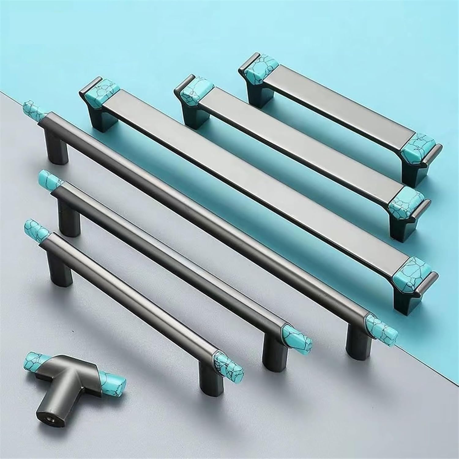 Modern Simple Gray Alloy + Turquoise Handle Cupboard Cabinet Door Handles Drawer Pulls and Knobs Furniture Decor Hardware 1Pcs (Color : 5287-128mm)