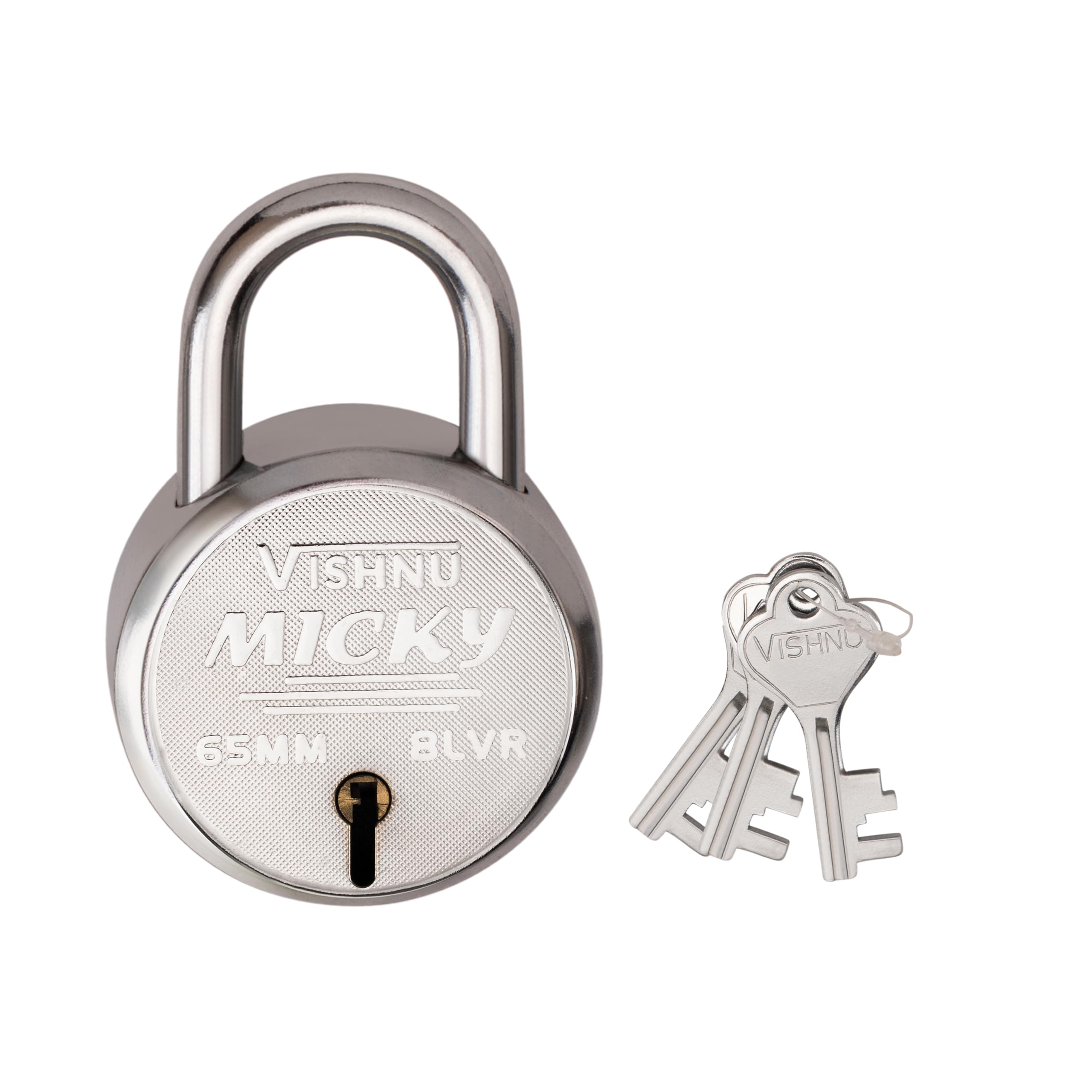 Vishnu Micky Round Padlock, 65mm, Stainless Steel, Heavy Duty with 3 Precision-Cut Keys for Gate, Shutter and Locker-image-18