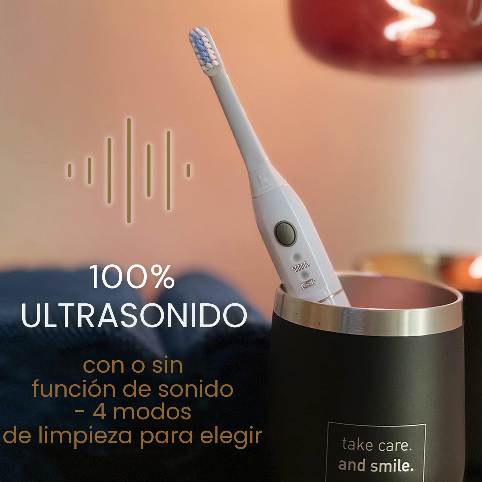 MEGASONEX Cepillo de dientes ultrasónico M8 – con 2 niveles de vibración – además incluye 4 cabezales de cepillo Soft