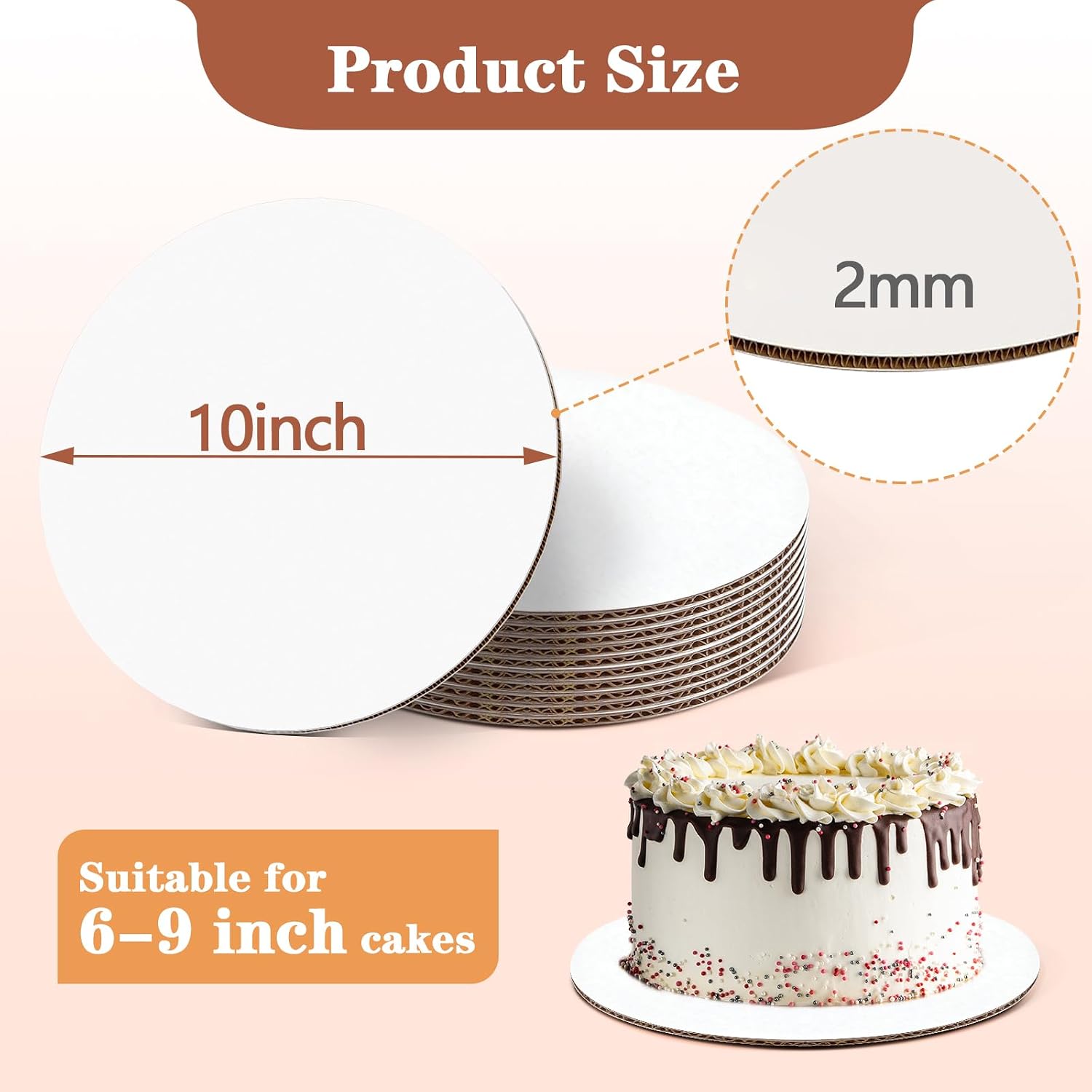 50PCS 10 Inch Round Cake Boards, Food-Grade Greaseproof Cardboard Cake Rounds, Thin and Sturdy Cake Circles for Wedding Birthday Party Cakes & Pastries
