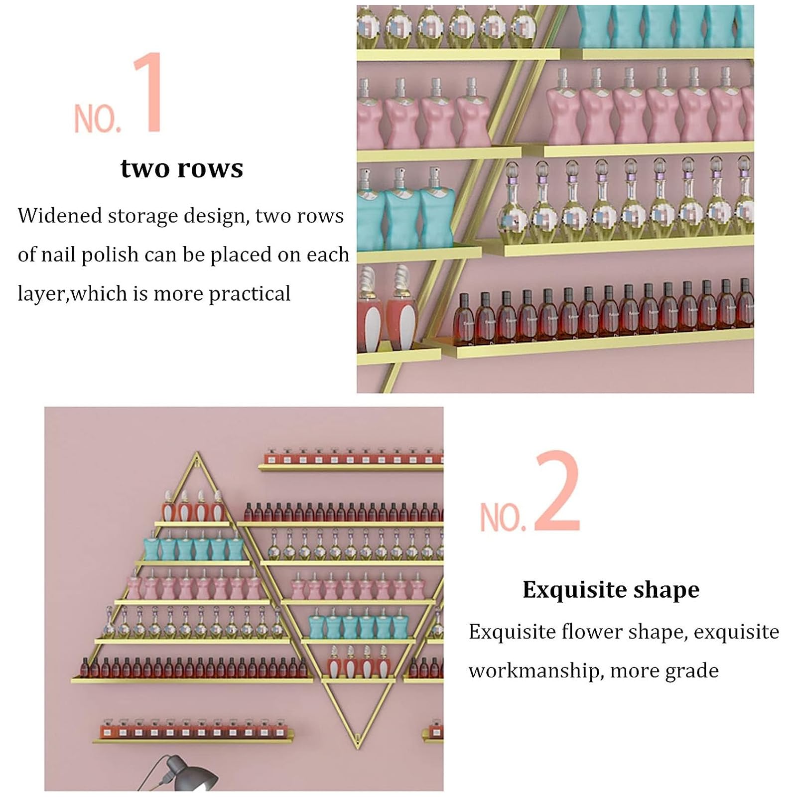 Bianca,6 Piece Set, Scaffale da Parete in Metallo per Smalto per Unghie Scaffale per Vetrine per Oli Essenziali, Staffa Triangolare da 6/10 Pezzi Scaffali per Organizer per Profumi