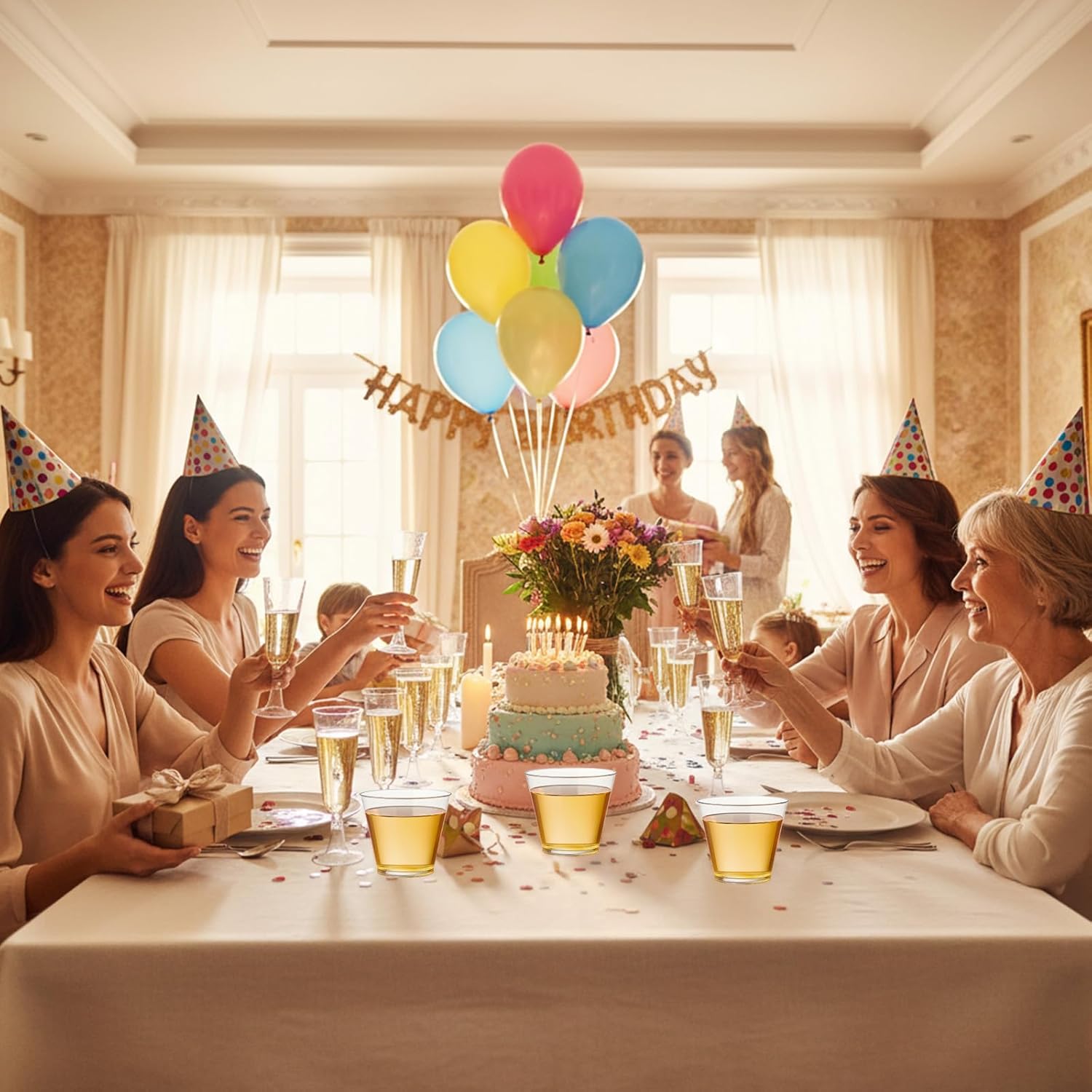 160 Pack Champagne Flute and Clear Plastic Cup, 60 Pcs 5 oz Champagne Wine Glasses Disposable 100 Pcs 9 oz Hard Drinking Cups Bulk for Engagement Birthday New Years Eve Party - Image 4