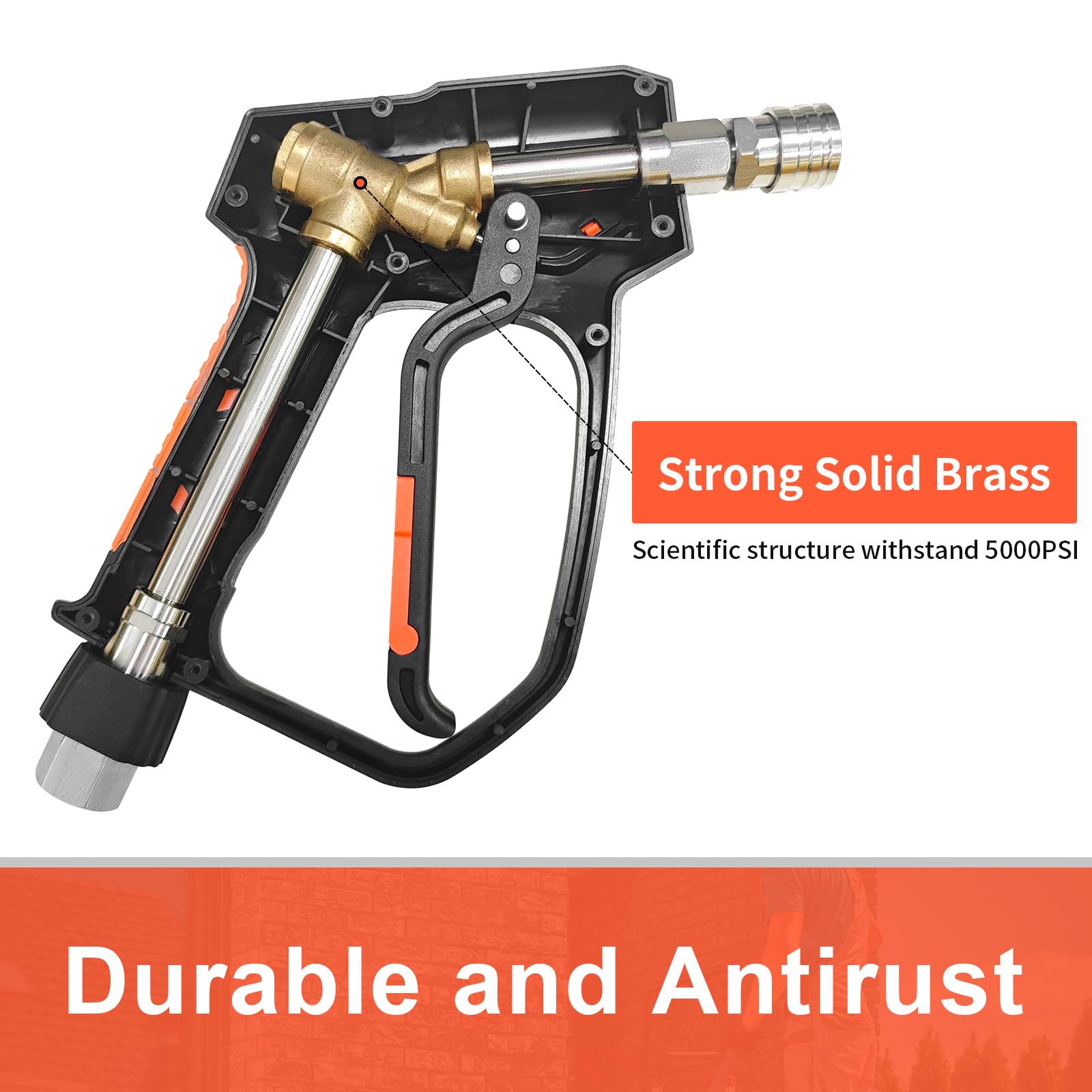 Pistola de lavado a presión, 5000 PSI/10.5 GPM con enchufe giratorio de 3/8 pulgadas y accesorios M22-14mm/15mm, 5 puntas de boquilla, adecuada para la mayoría de lavadoras a presión