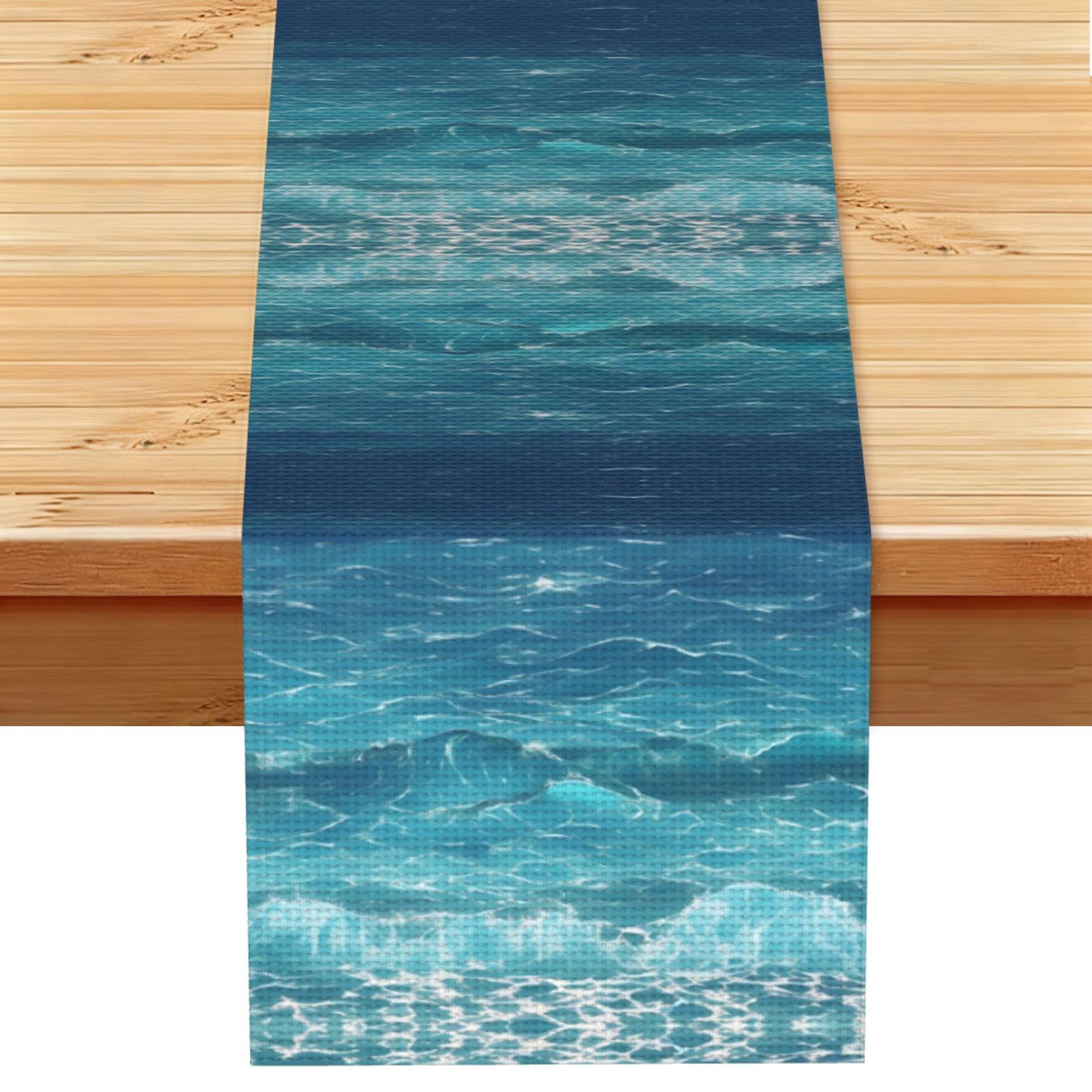 The deep blue sea Linen Look Table Runner 13x72-Wrinkle Resistant Farmhouse Style for Dining Table Decor