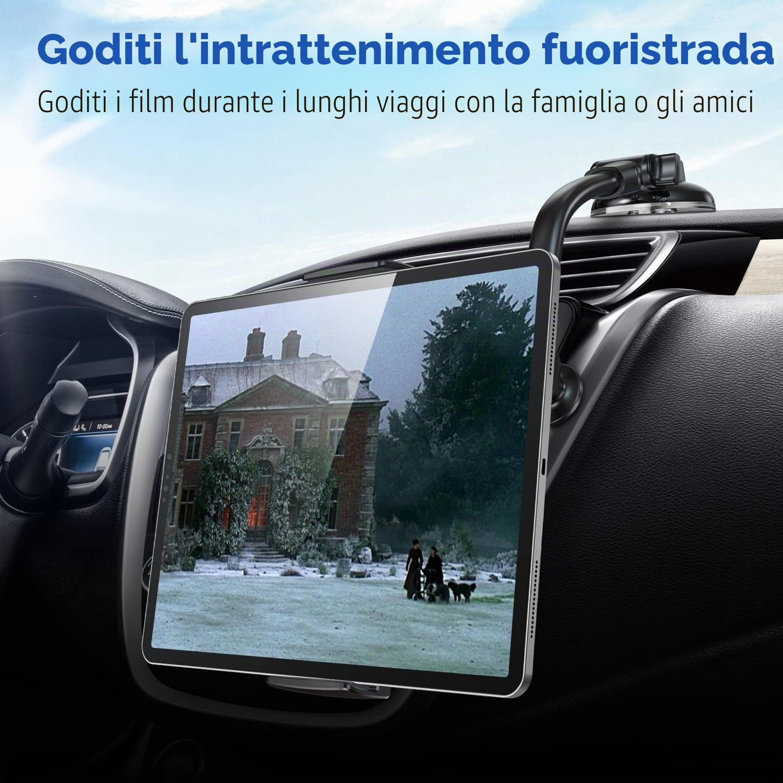 APPS2Car Supporto per parabrezza tablet 35,6 cm braccio lungo anti-vibrazione regolabile 360° 4-11 cali ventosa forte cruscotto camion furgoni