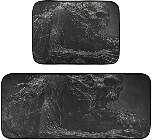 Kitchen Mats for Floor 2 Piece Set Scary Monster Print, Anti Skid Cushioned Water Absorbent Kitchen Rugs Door Mat Floor Mats for Kitchen Sink
