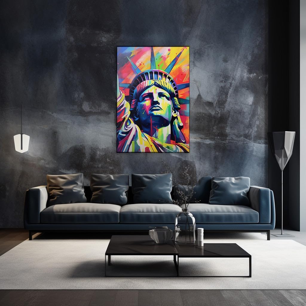 Canvas for Living room. Statue of Liberty Reimagined in a Kaleidoscope of Color, 27 x 18 inch Canvas Wall Art - Ready to Hang - 69x46 cm (27x18 inch)