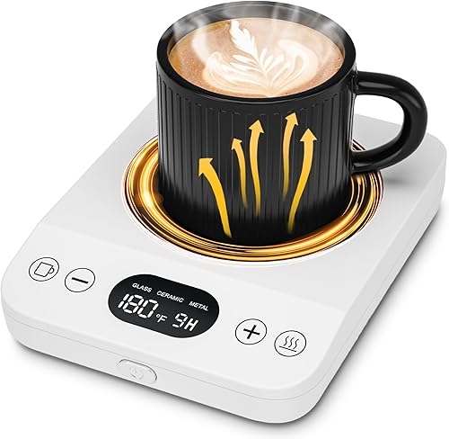 Calentador de taza de café, calentador de café para escritorio con 9 ajustes de temperatura, temporizador de 9 horas, plato calentador de café