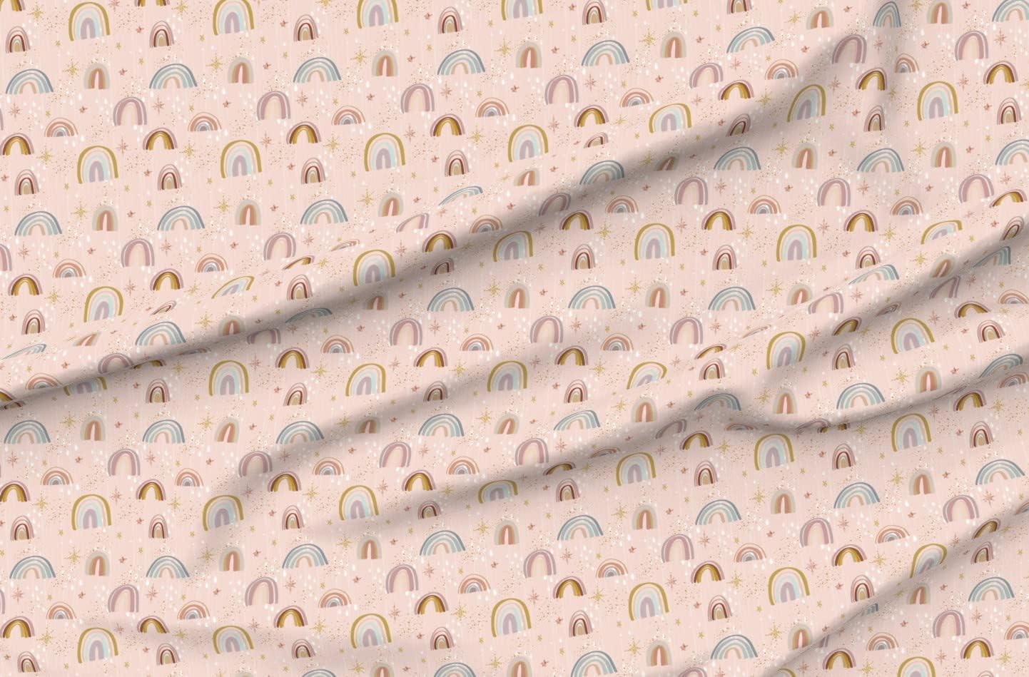 Spoonflower Fabric - Boho Rainbow Blush Stars Rainbows Printed on Organic Cotton Sateen Fabric by The Yard - Sewing Quilting Apparel Home Decor