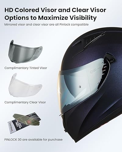 Miniatura 4 de ILM Casco de motocicleta de cara completa con Pinlock compatible con viseras y aletas transparentes y tintadas, casco de motocross para bicicleta de