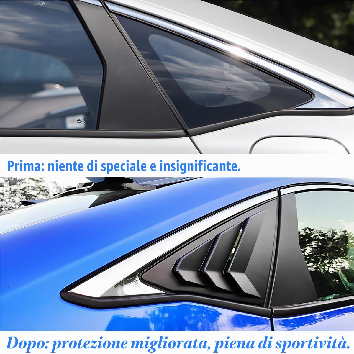 JNNJ 2 Pezzi Feritoie per Finestrini Laterali, Feritoie per Il Lunotto Posteriore, Autos Persiane for Finestre Triangolo Parasole, Finestra Posteriore Triangolo Persiane Pannello(Nero-Lucido)