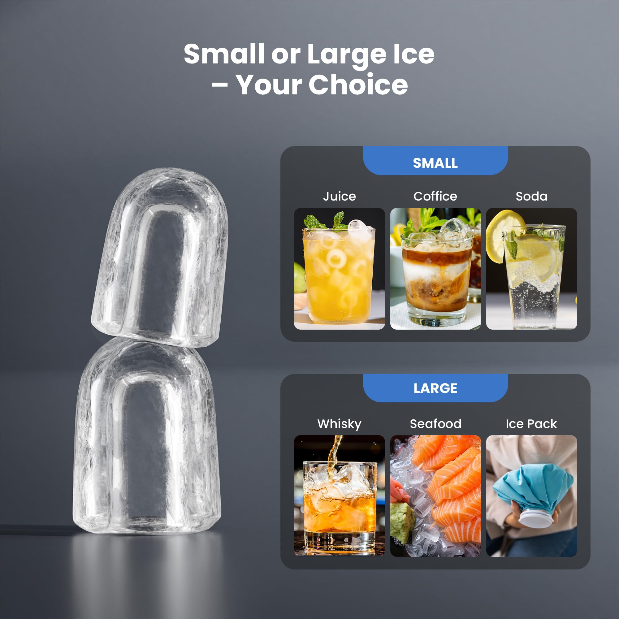 Electactic Ice Makers Countertop,26Lbs/24H,8Pcs in 6Mins,Portable Ice Maker Machine with Self-Cleaning,Interior Lighting,2 Sizes of Bullet Ice for Home/Office/Party(Black) on Fridge.com