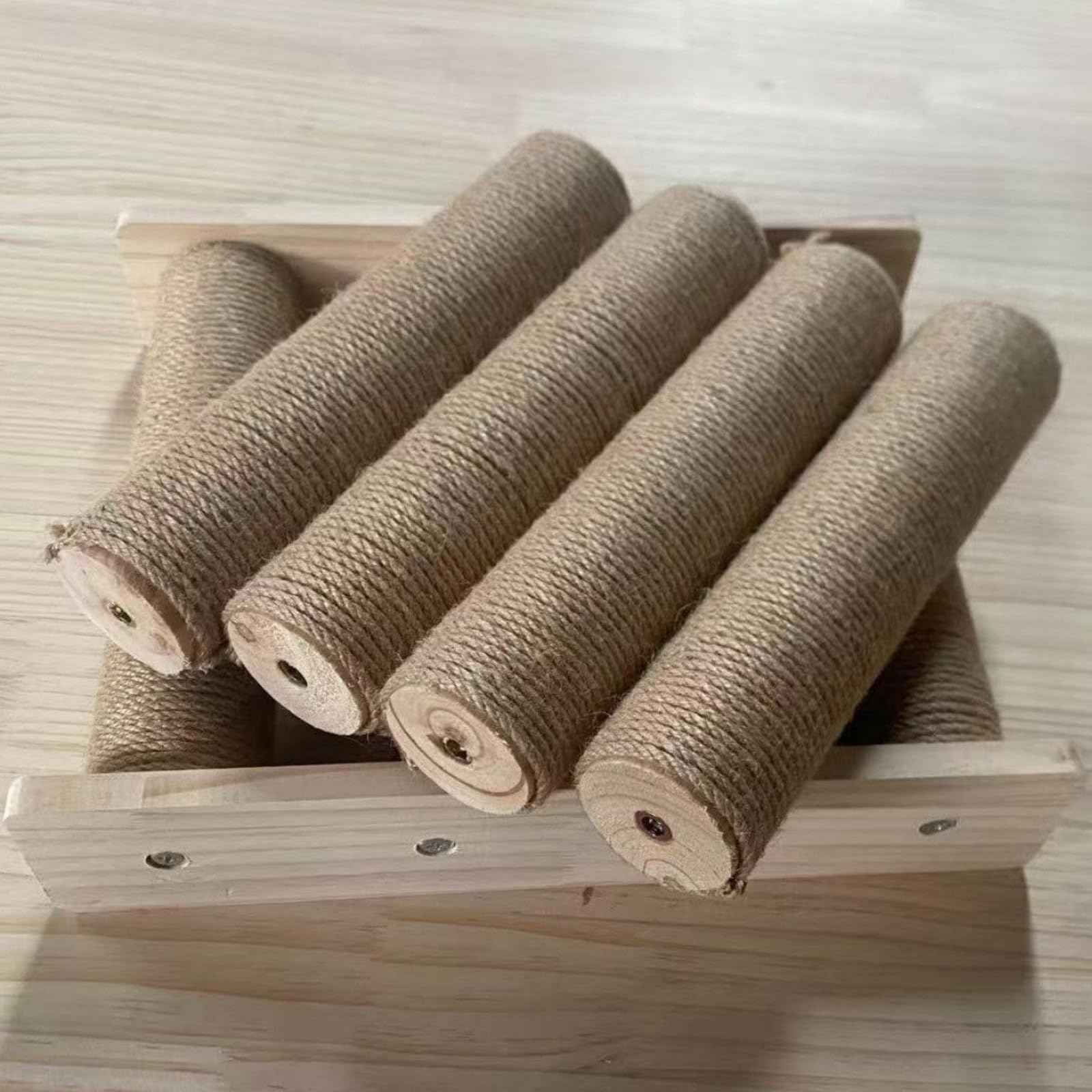 Rastrelliera in Legno con Corda di Sisal Antitraccia Igienico per Casa, Legno 40CM 4, Corda 53CM 6MM