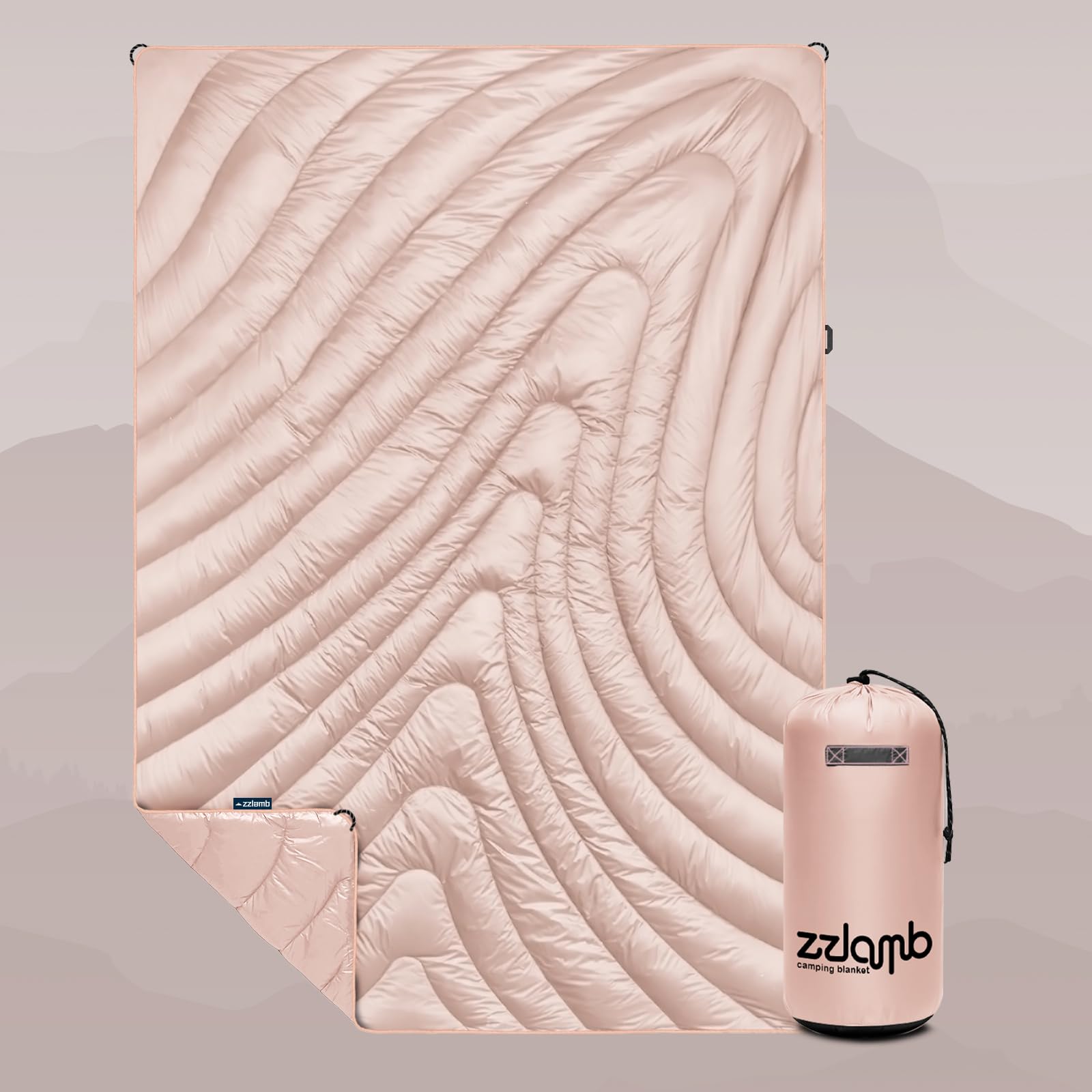 zzlamb Camping Blanket, Lightweight Puffy Down Alternative Travel Blanket, Portable&Windproof Warm Outdoor Blanket, Cozy Quilt for Plane Car Picnic Hammock Beach Backpacking, Cherry Pink 52x75in