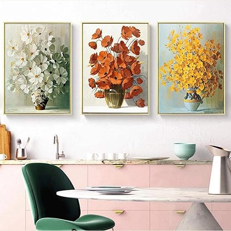 Amazon Co Jp ペイントアートプリントポップアート抽象花の絵画ポスターリビングルームのキッチンの装飾のための花の壁の写真27 5 X39 4 70x100cm X3フレームレス おもちゃ