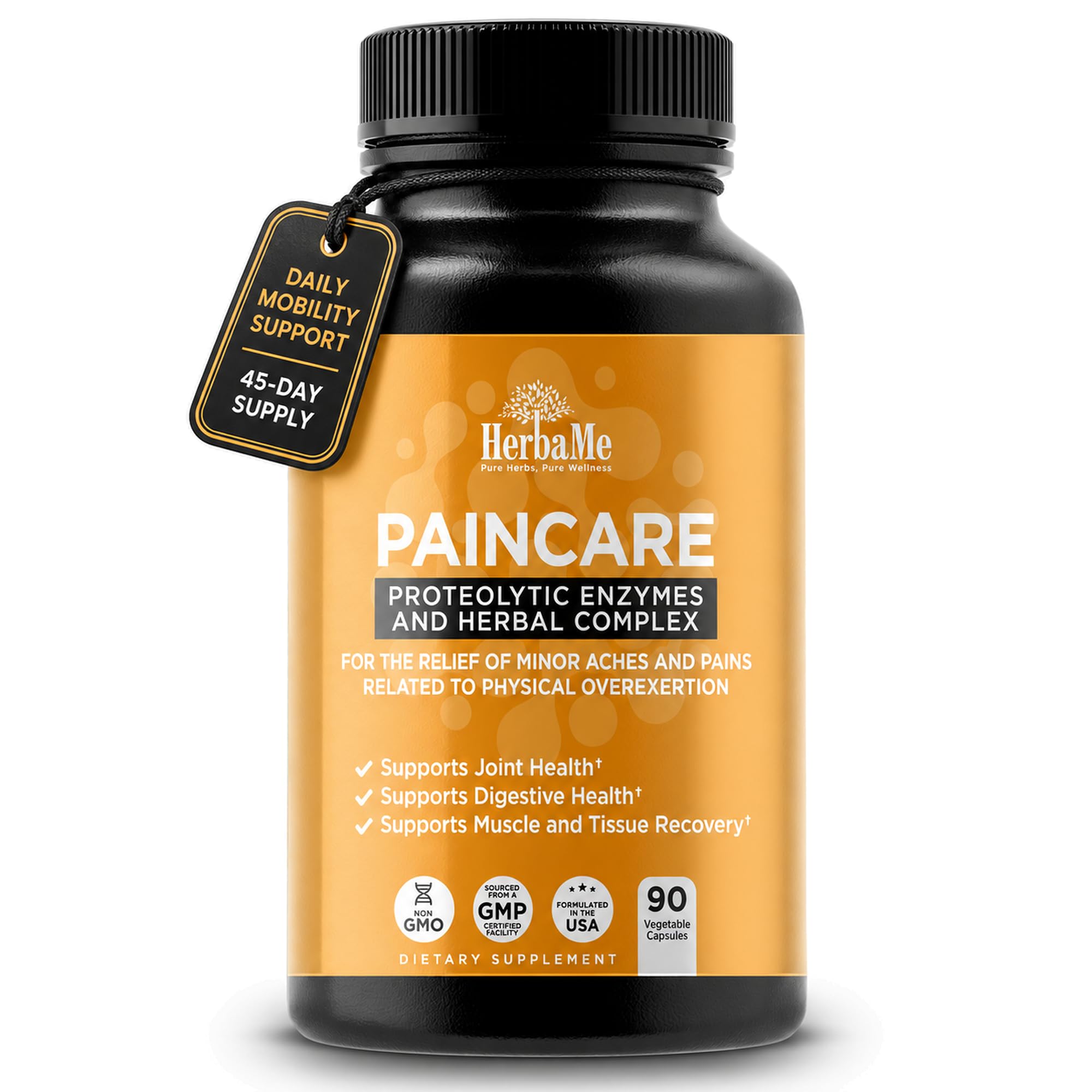HerbaMe Suplemento multi-enzimas com serrapeptase, bromelina, papaína, gengibre, garra-do-diabo e casca de salgueiro-branco, 90 cápsulas