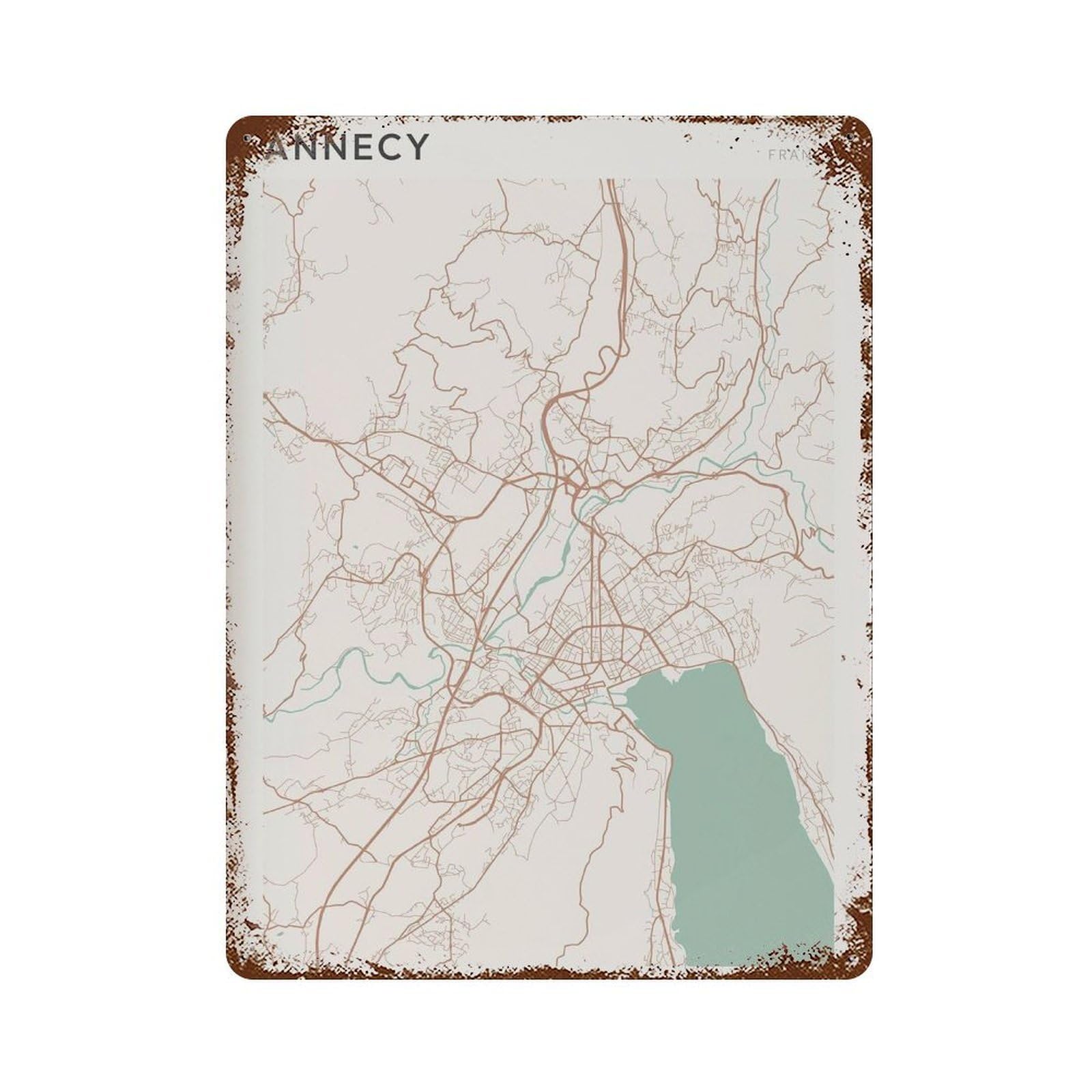 xiaoxiaoshen Annecy Map France Travel Gift Scandi (2) Wall Decor Art Metal Tin Poster Modern Home Decor Art Home Bar Shop Decorations Vintage Sign 40x30cm